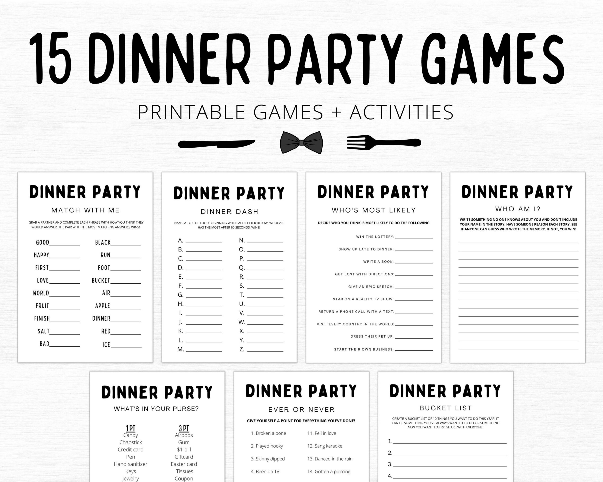Dinner Party Games | Printable Dinner Party Games | Dinner Games inside Printable Party Games For Adults