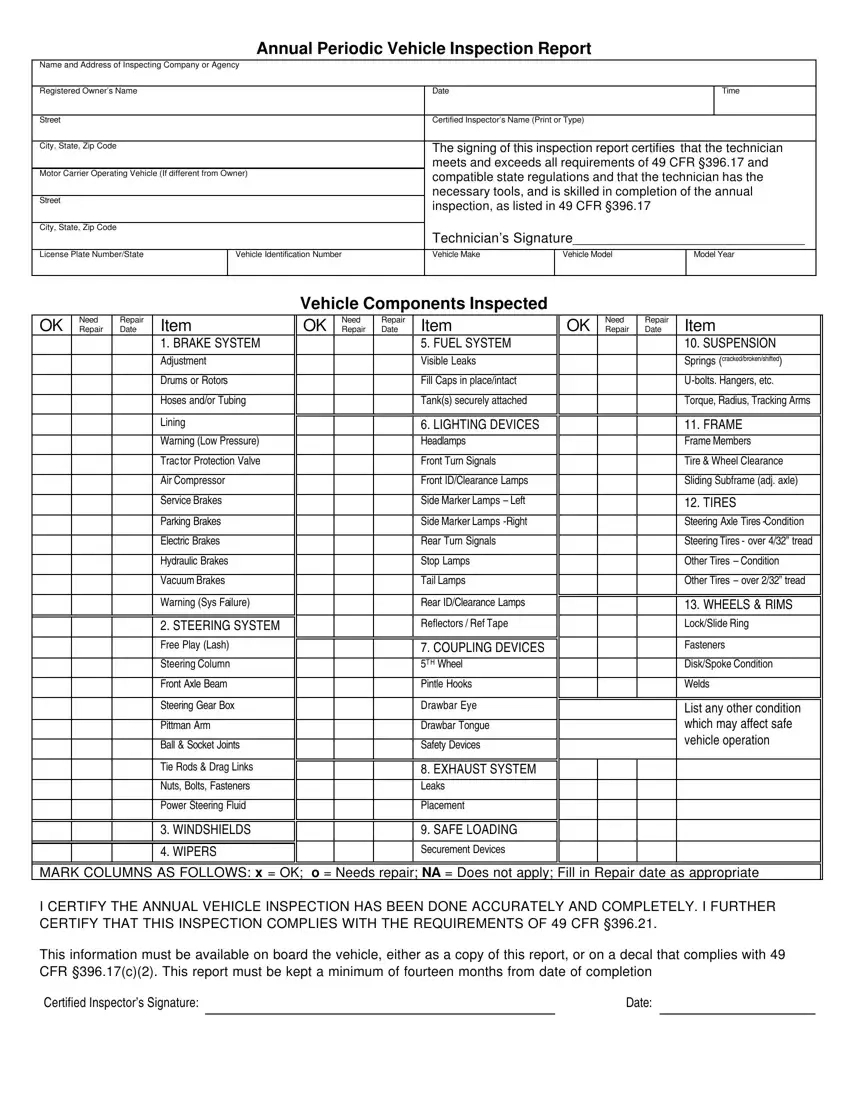 Dot Vehicle Inspection Forms ≡ Fill Out Printable Pdf Forms Online for Free Printable Dot Inspection Forms