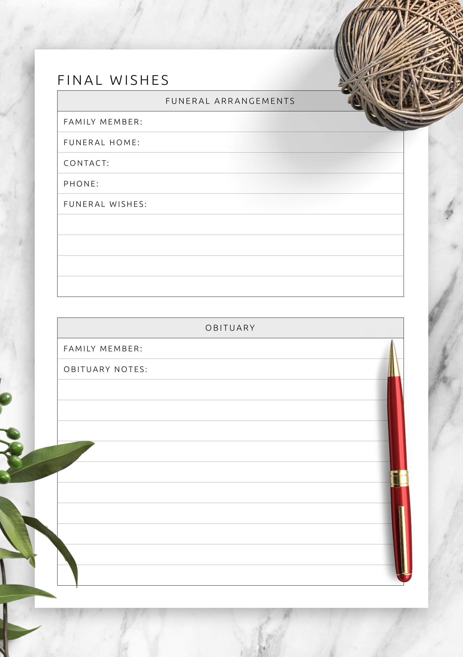 Download Printable Final Wishes Template Pdf for Free Printable Final Wishes Planner
