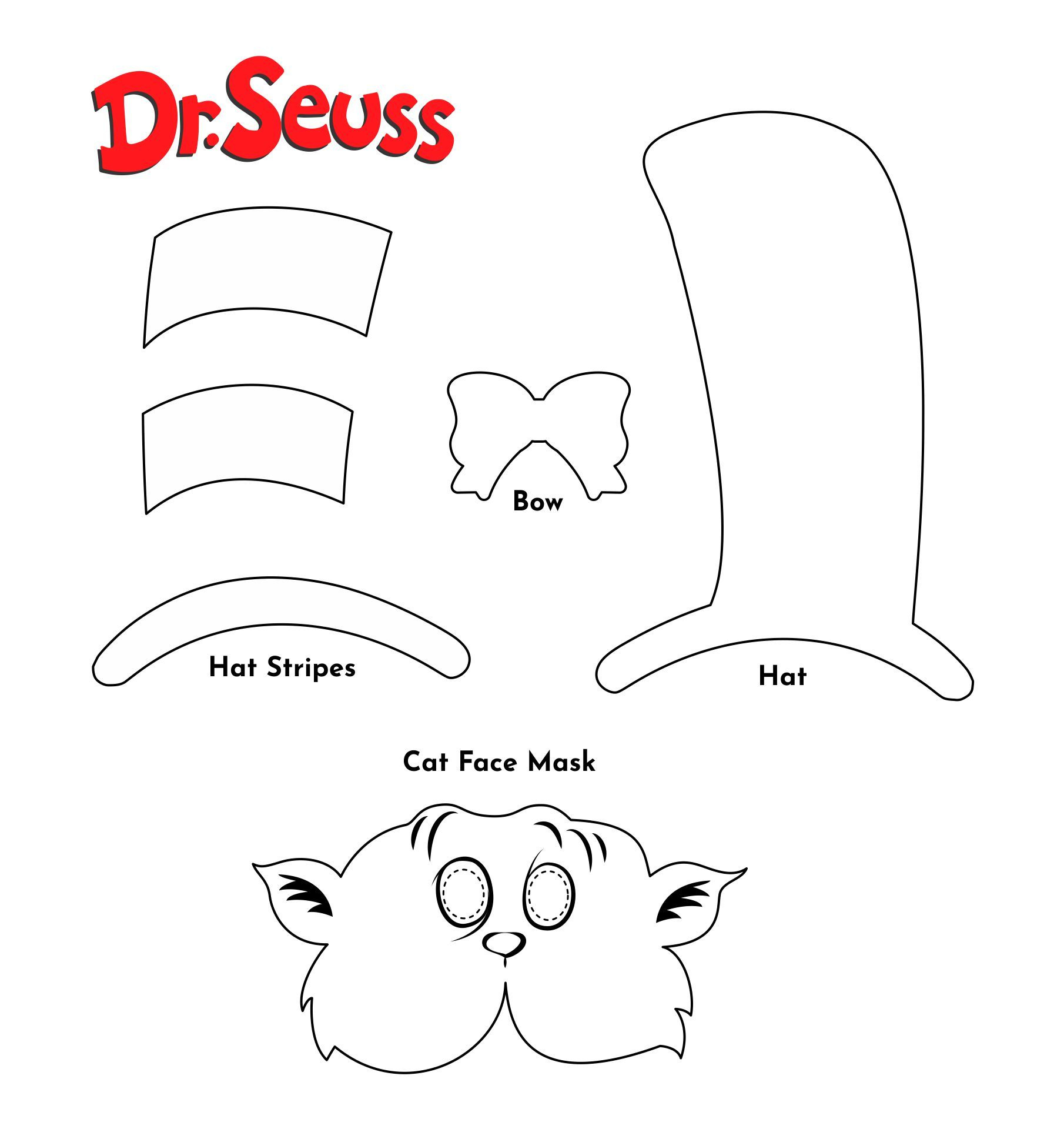 Dr. Seuss Mask Templates - 10 Free Pdf Printables | Printablee throughout Cat In The Hat Printable Face