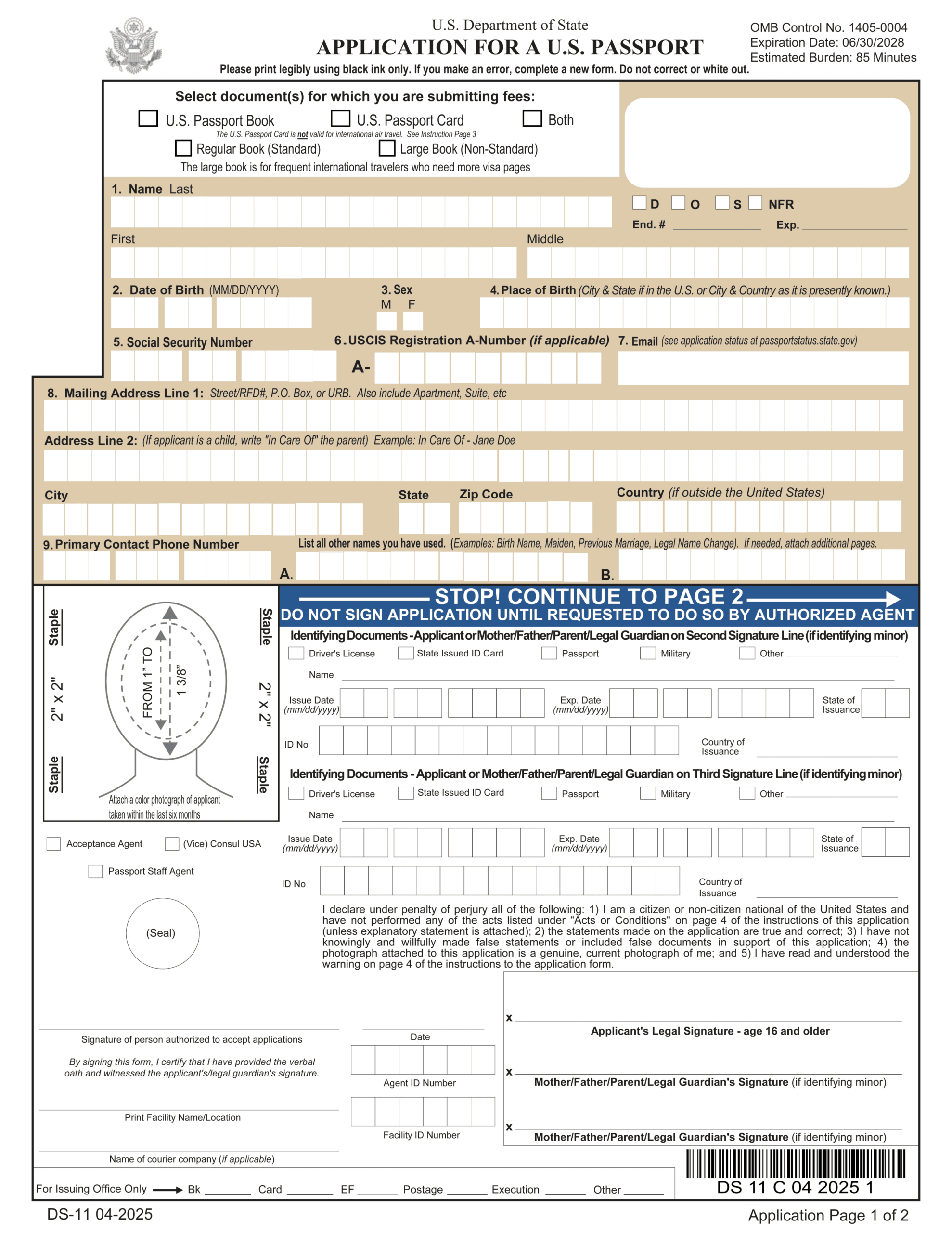 Ds-11 Passport Application Form 2024-2025 - Fill & Download - Pdf Guru throughout Free Printable Ds 11 Form