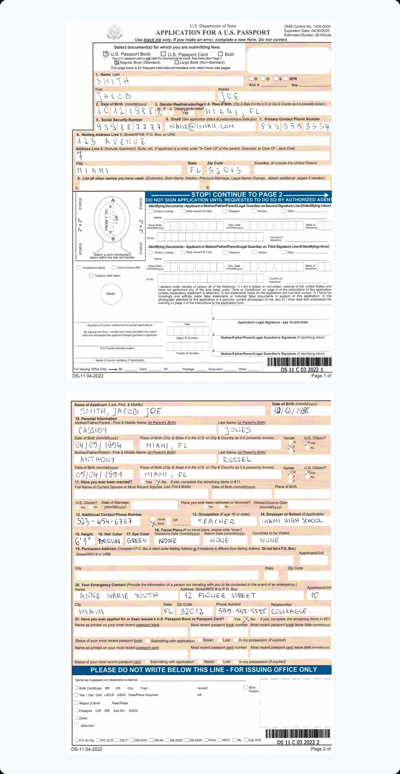 Ds-11 Passport Form - How To Fill It Out (With Examples) with Free Printable Ds 11 Form