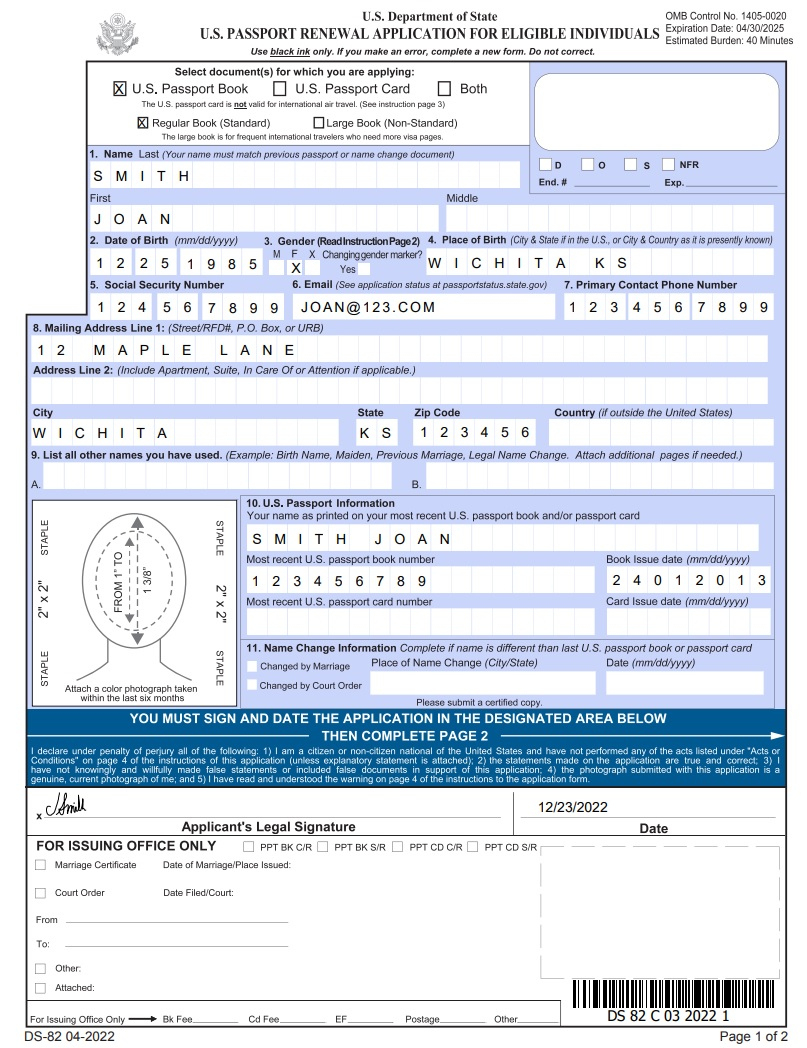 Ds-82 Passport Renewal Form - How To Fill It Out (Examples) within Passport Renewal Form Ds 82 Printable