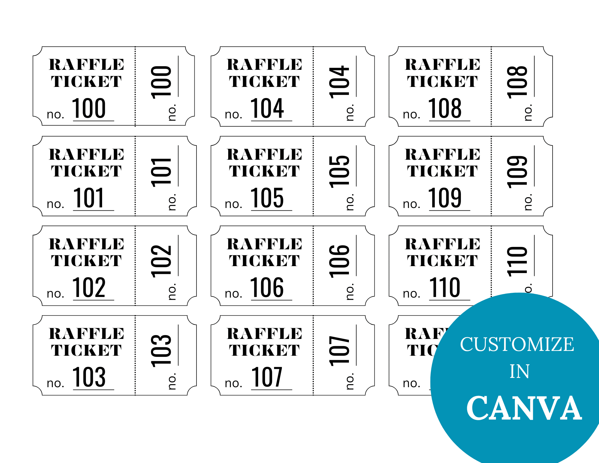 Editable Numbered Raffle Ticket With Numbers 1 To 204 inside Printable Raffle Tickets with Numbers