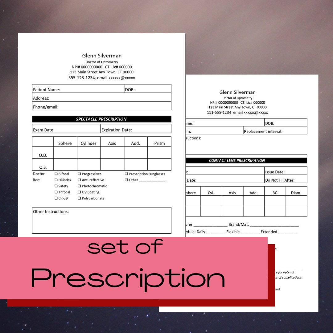 Editable Prescription Set For Optometry / Contact Lens & Spectacle with regard to Printable Contact Lens Prescription Template