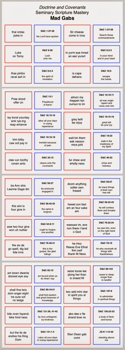 Elaine'S Sweet Life: Doctrine And Covenants Seminary Scripture regarding Printable Mad Gab Cards