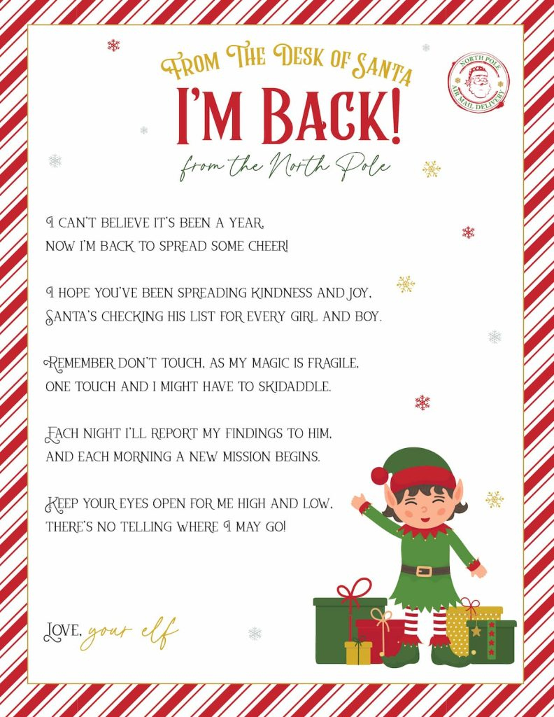 Elf On The Shelf Arrival And Goodbye Letters, Free Printable Set regarding Elf On Shelf Return Letter Printable