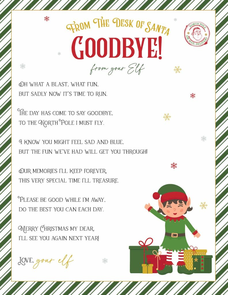 Elf On The Shelf Arrival And Goodbye Letters, Free Printable Set within Elf On The Shelf Arrival Letter Free Printable