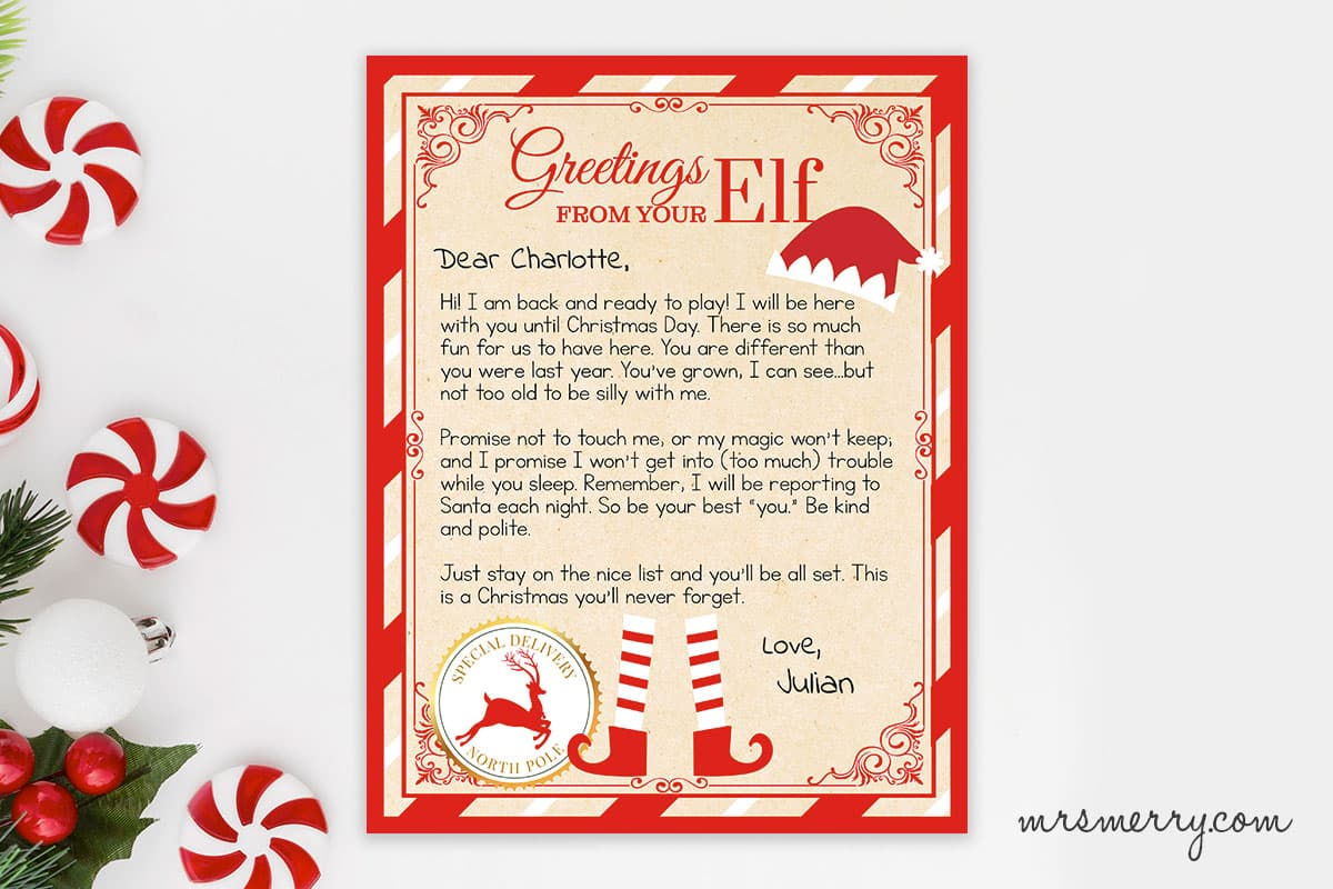 Elf On The Shelf Arrival Letter Personalized Printable | Mrs. Merry with Elf On Shelf Arrival Letter Printable