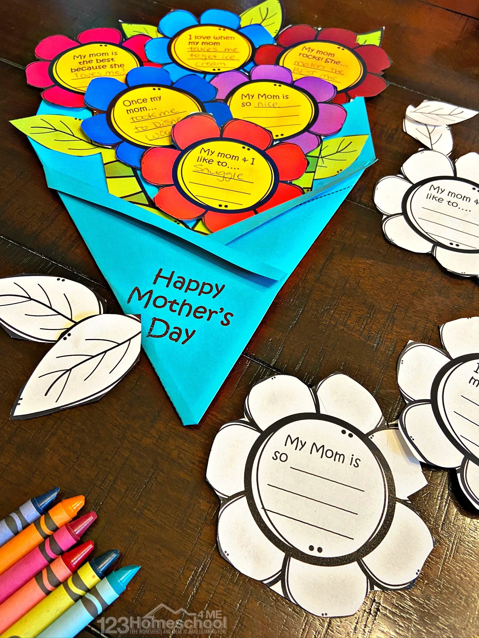 💐 Flower Bouquet Free Printable Mothers Day Craft For Kids for Mothers Day Crafts For Kids Printable