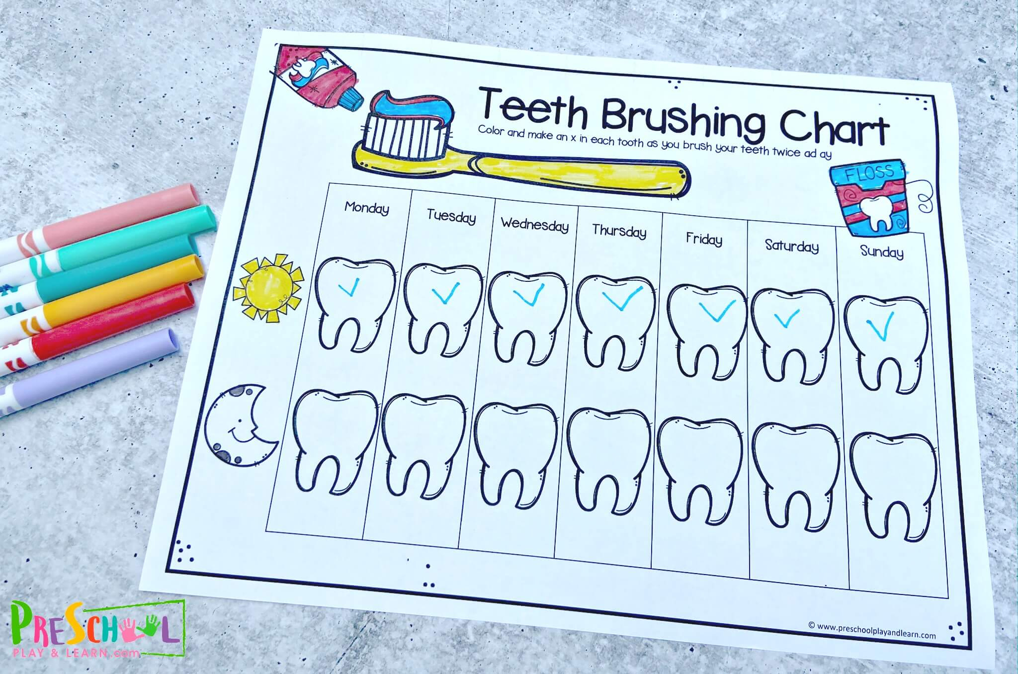 🦷 Free Printable Teeth Brushing Chart For Kids for Free Printable Brush Teeth Activity