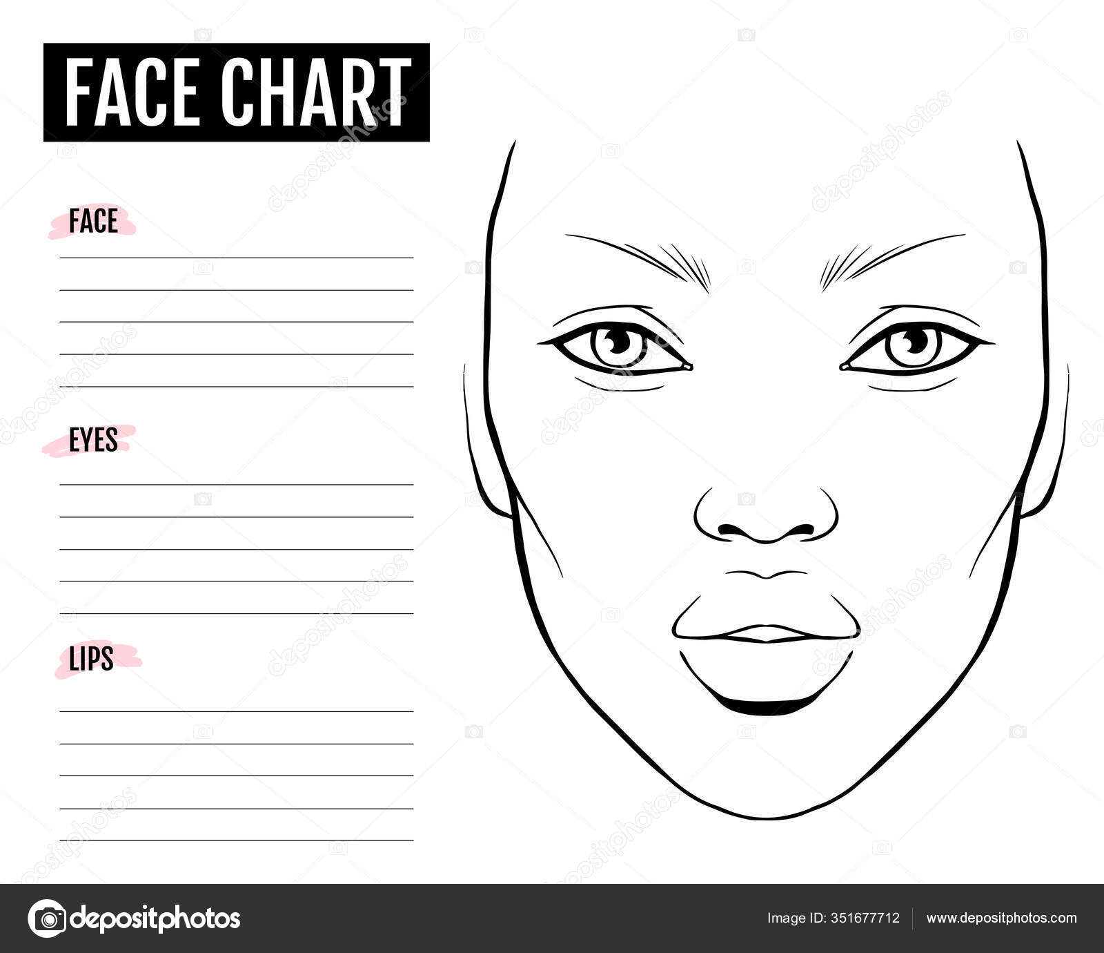 Face Chart Blank. Makeup Artist Vector Template. Stock-Vektorbild intended for Printable Makeup Artist Face Chart