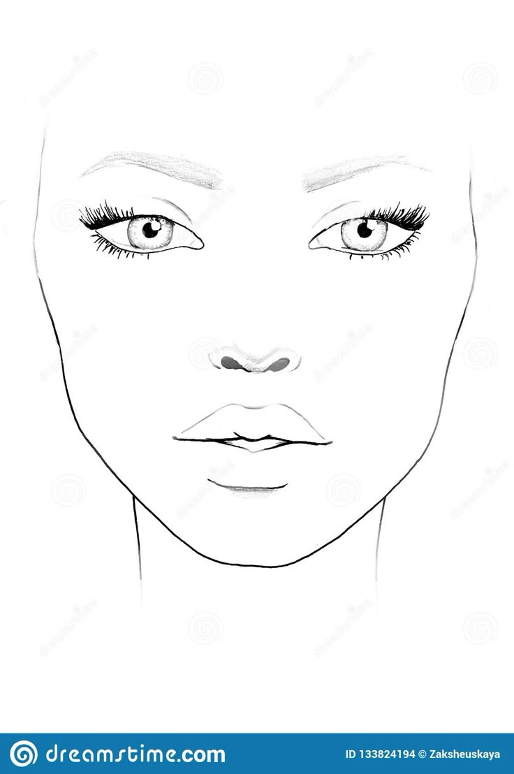 Face Chart Makeup Artist Blank. Beautiful Woman Portrait. Face for Printable Makeup Artist Face Chart