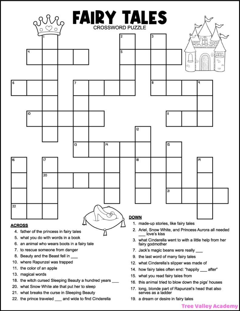 Fairy Tale Crossword Puzzles For Kids - Tree Valley Academy with Free Printable Crossword Puzzles For Students