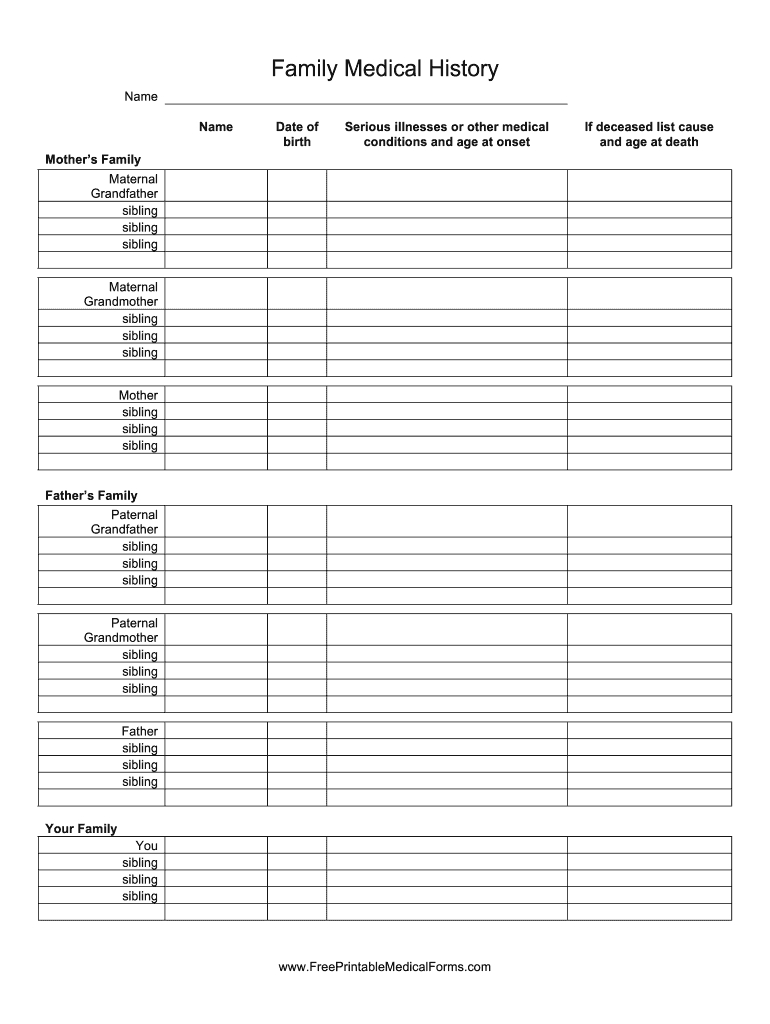 Family Medical History Form - Fill Online, Printable, Fillable pertaining to Printable Family Medical History Form Template