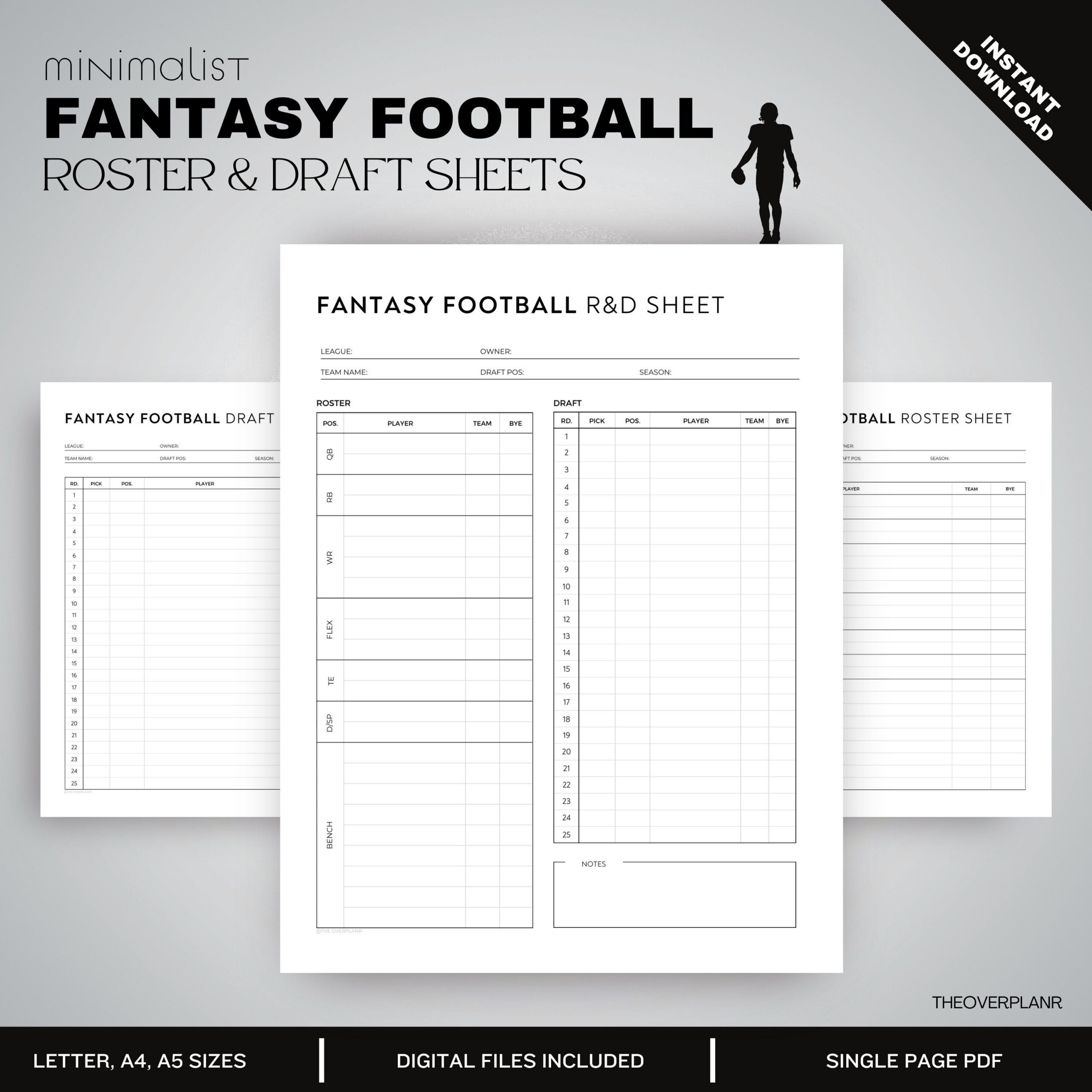 Fantasy Football Draft Kit: Printable Roster & Cheat Sheet for Printable Fantasy Football Roster Sheet