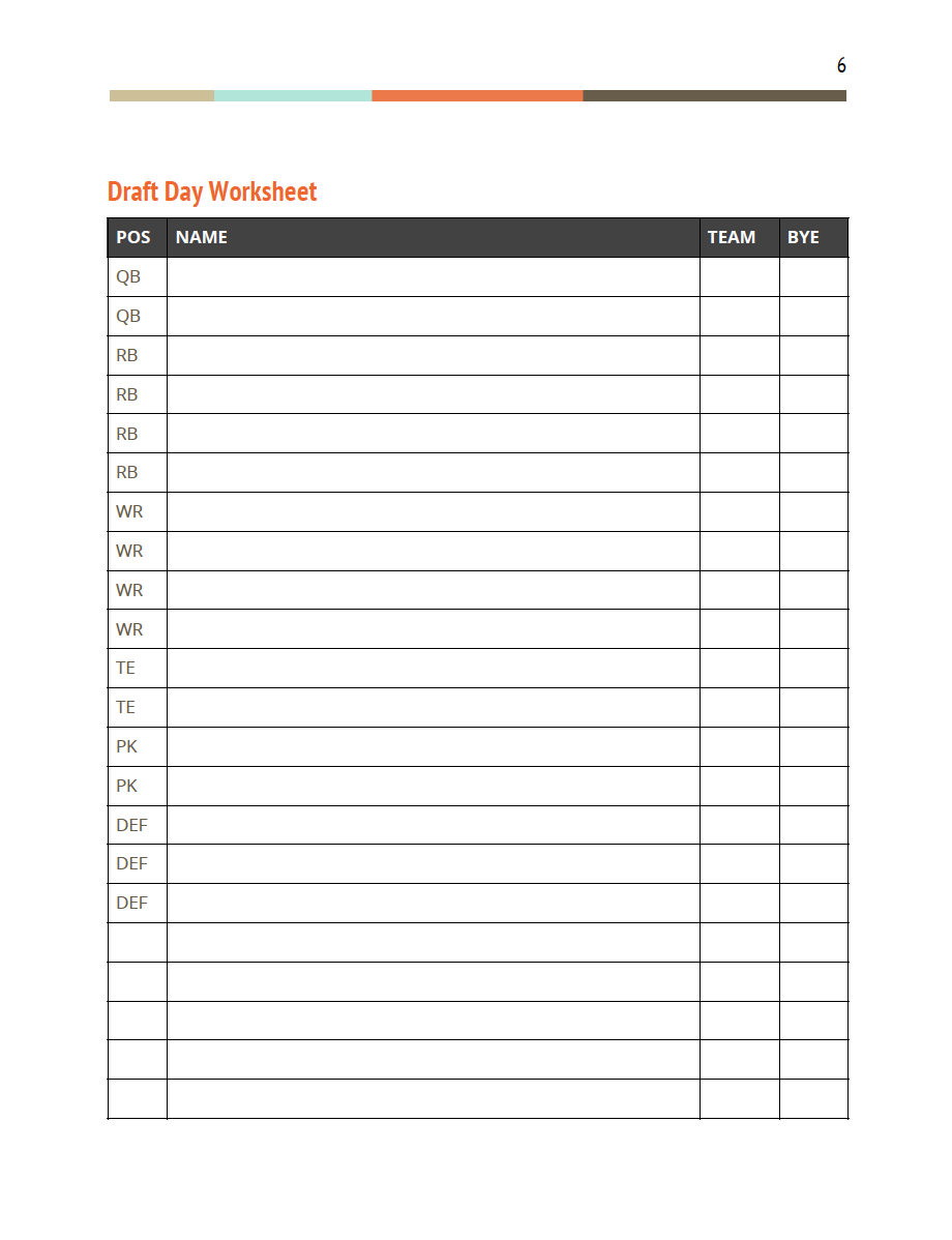 Fantasy Football Draft Packet — Fandraft intended for Printable Fantasy Football Roster Sheet