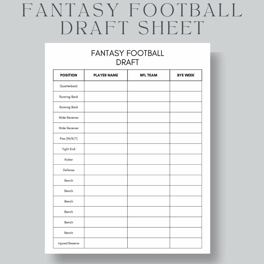 Fantasy Football Draft Sheet: Us Letter, A4, A5 (Instant Download Pdf) - Etsy with regard to Printable Fantasy Football Roster Sheet