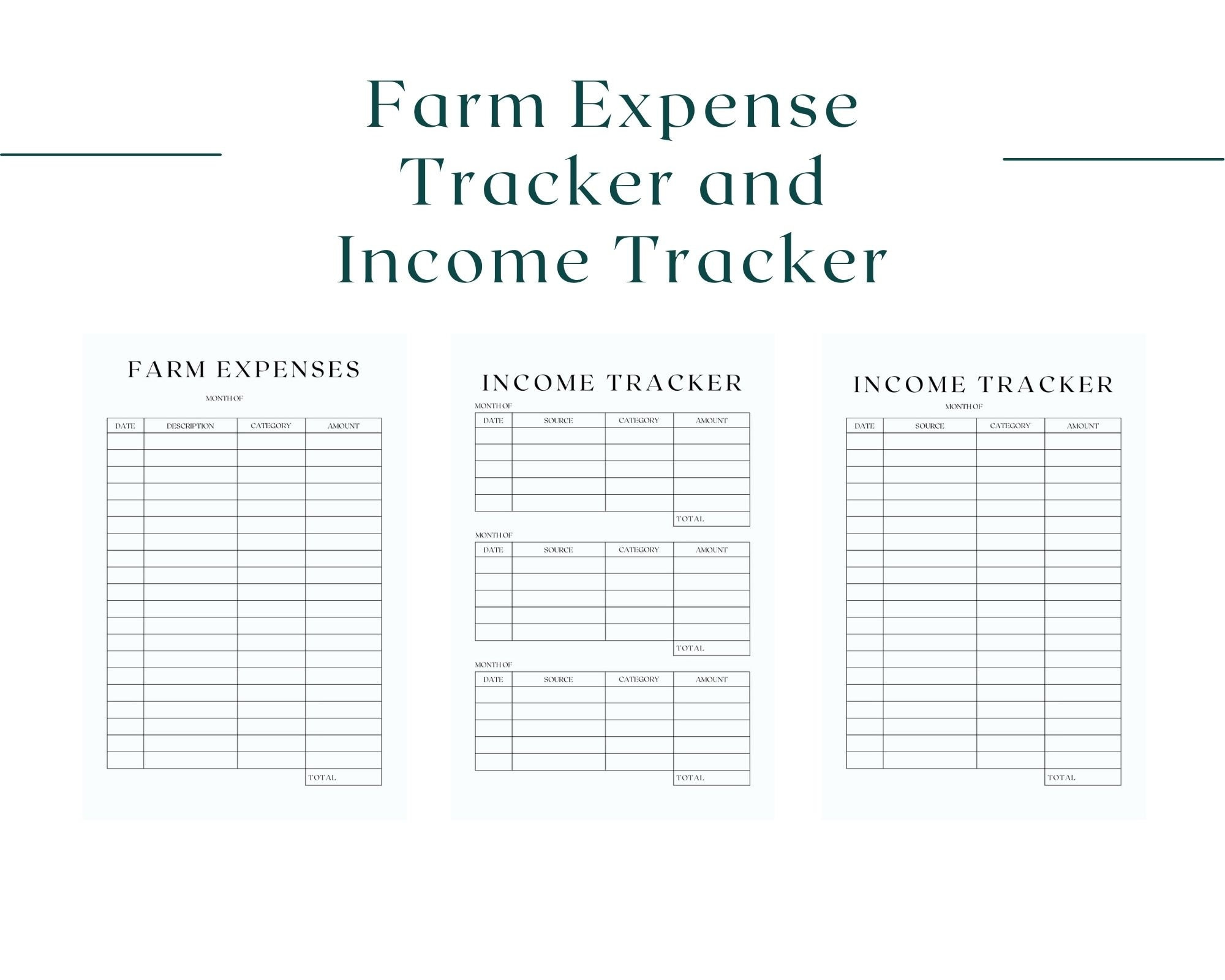 Farm Expenses And Income Tracker / Printable Pdf Expense And Income Tracker  / Minimalist Tracker / Pdf for Printable List of Farm Expenses