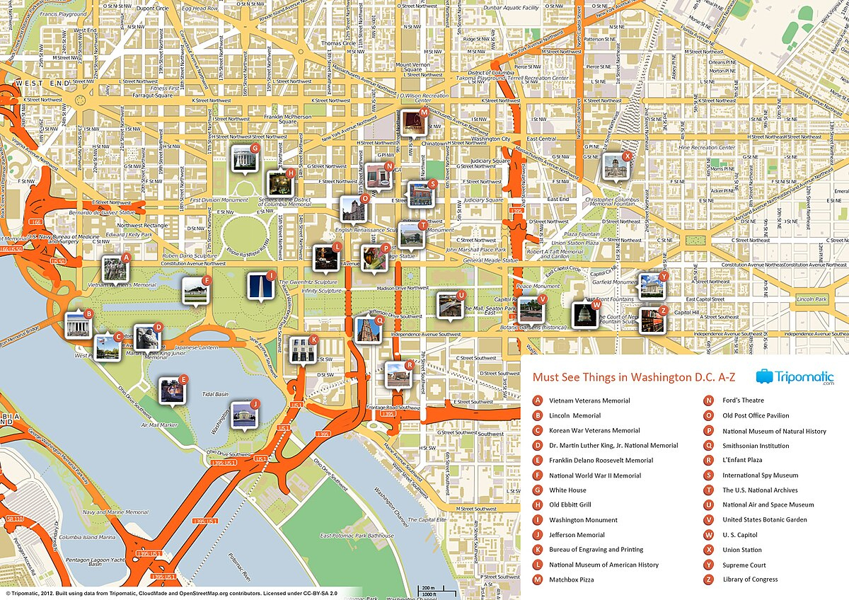File:washington Dc Printable Tourist Attractions Map with Washington Dc Visitors Map Printable