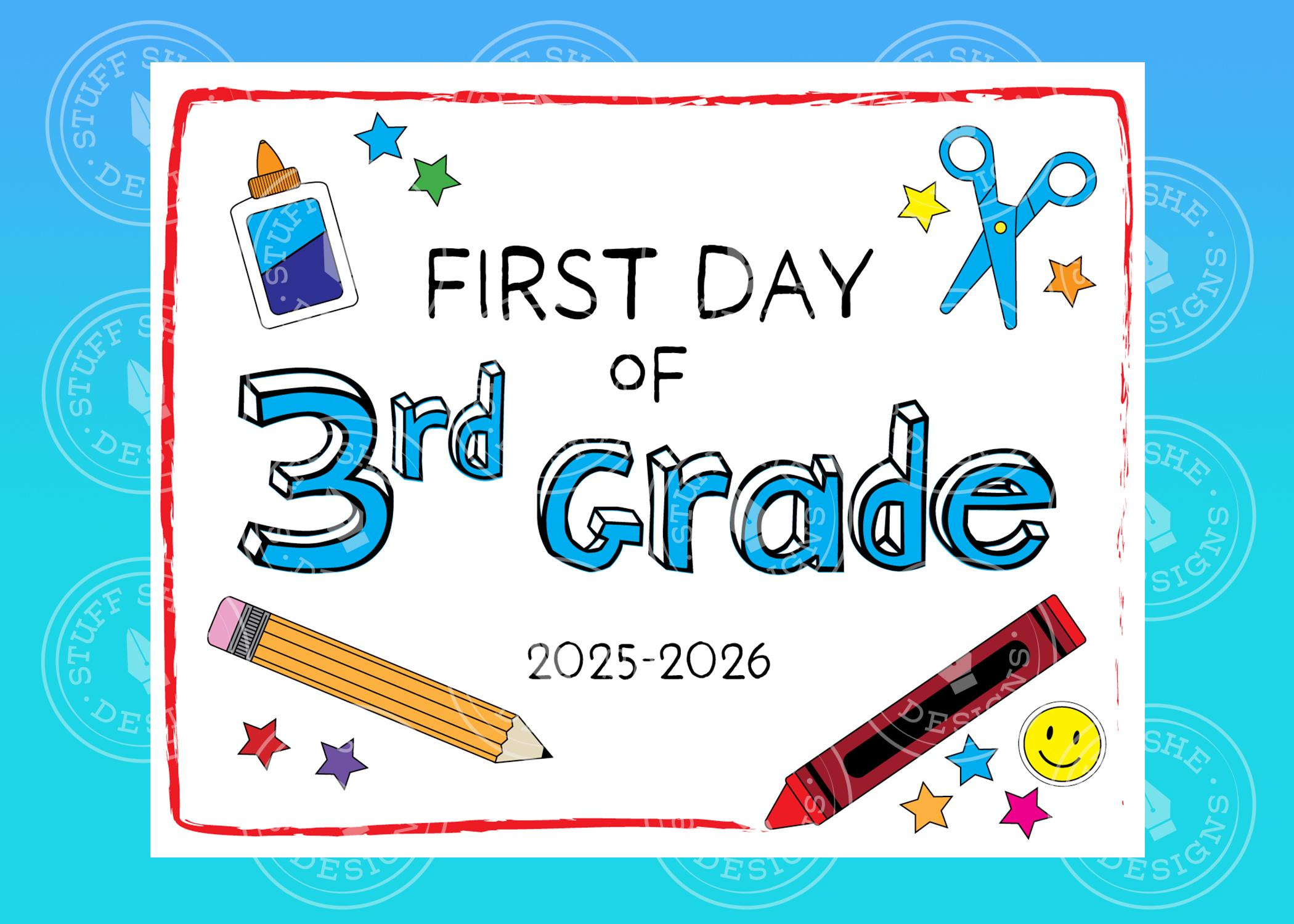First Day Of Third Grade 2025-2026 Printable Sign Instant Download intended for First Day of 3rd Grade Printable