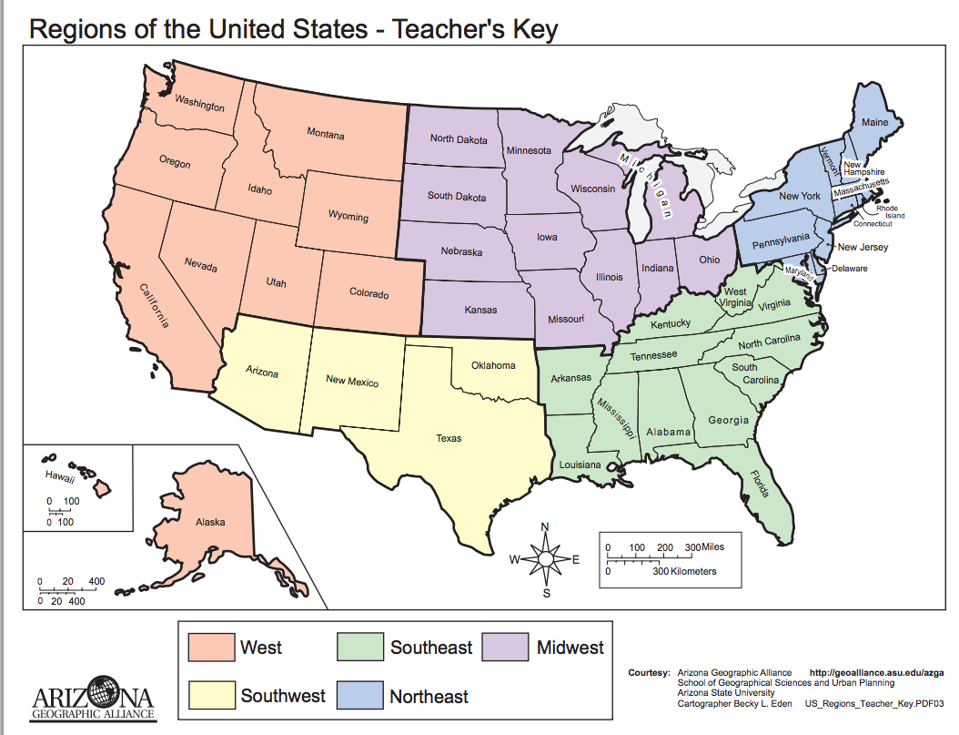 Five Regions Of The United States inside United States Regions Map Printable