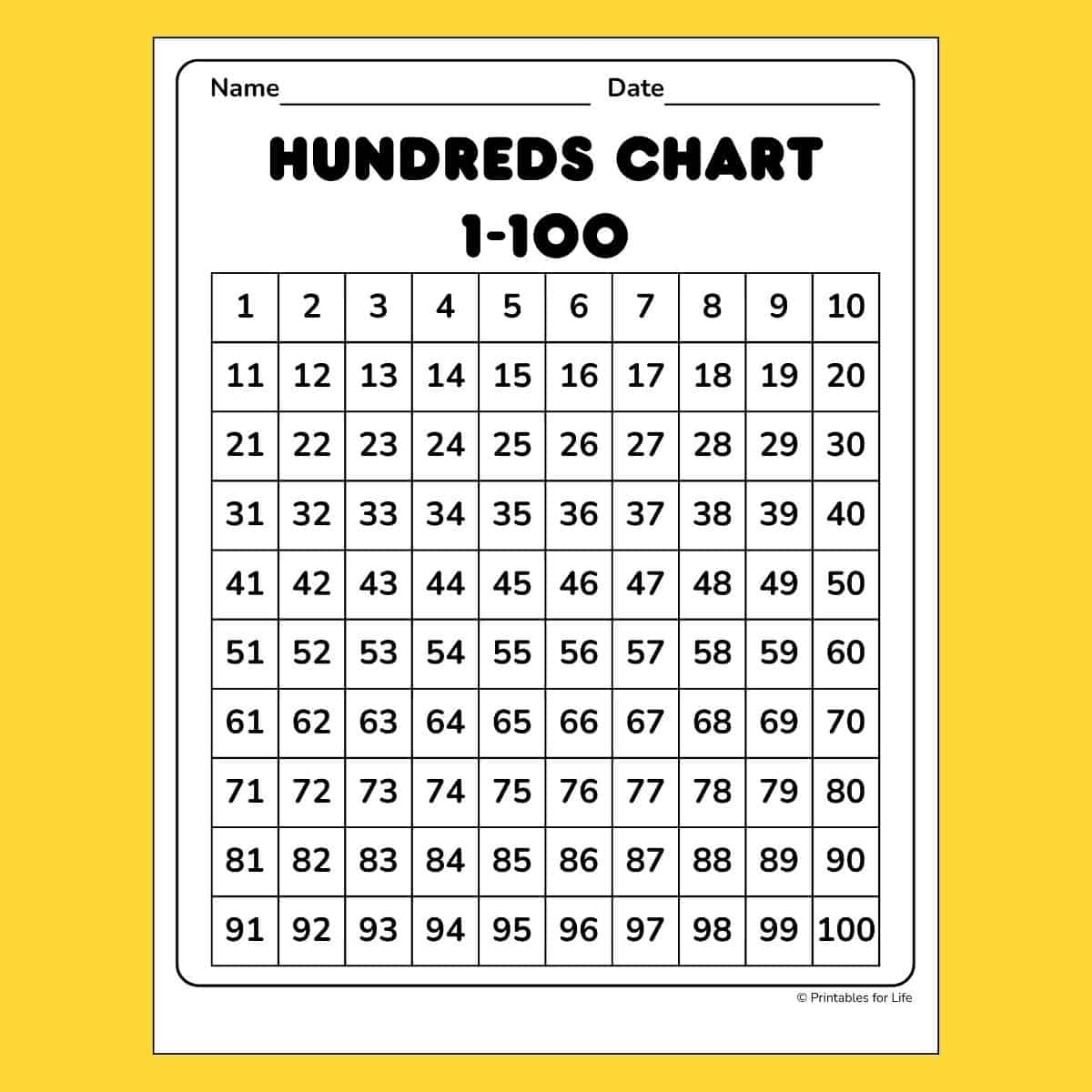 Free 1-100 Hundreds Chart To Print Pdf for 100 Chart Printable Free