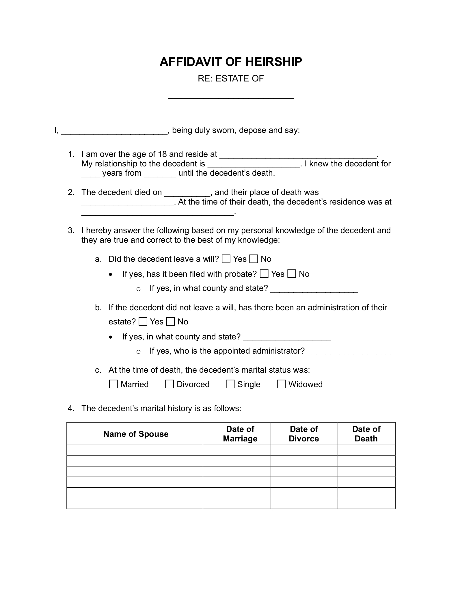 Free Affidavit Of Heirship Form - Pdf | Word – Eforms pertaining to Printable Affidavit of Heirship Texas