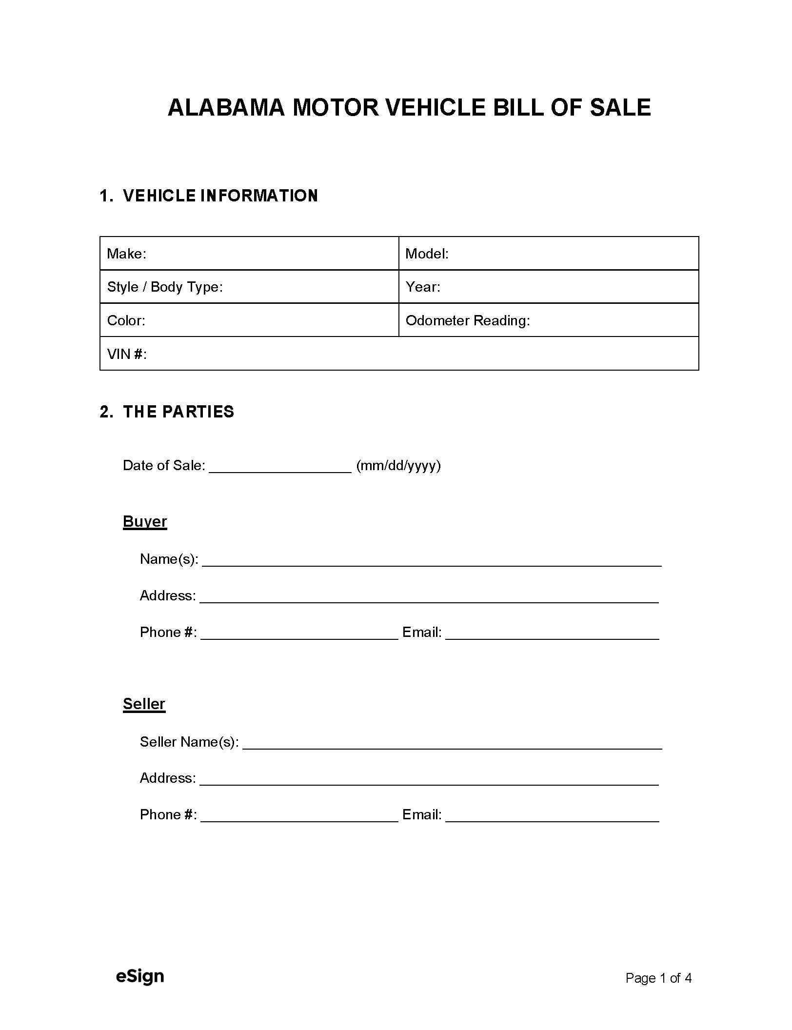 Free Alabama Motor Vehicle Bill Of Sale Form | Pdf | Word with regard to Printable Alabama Bill Of Sale