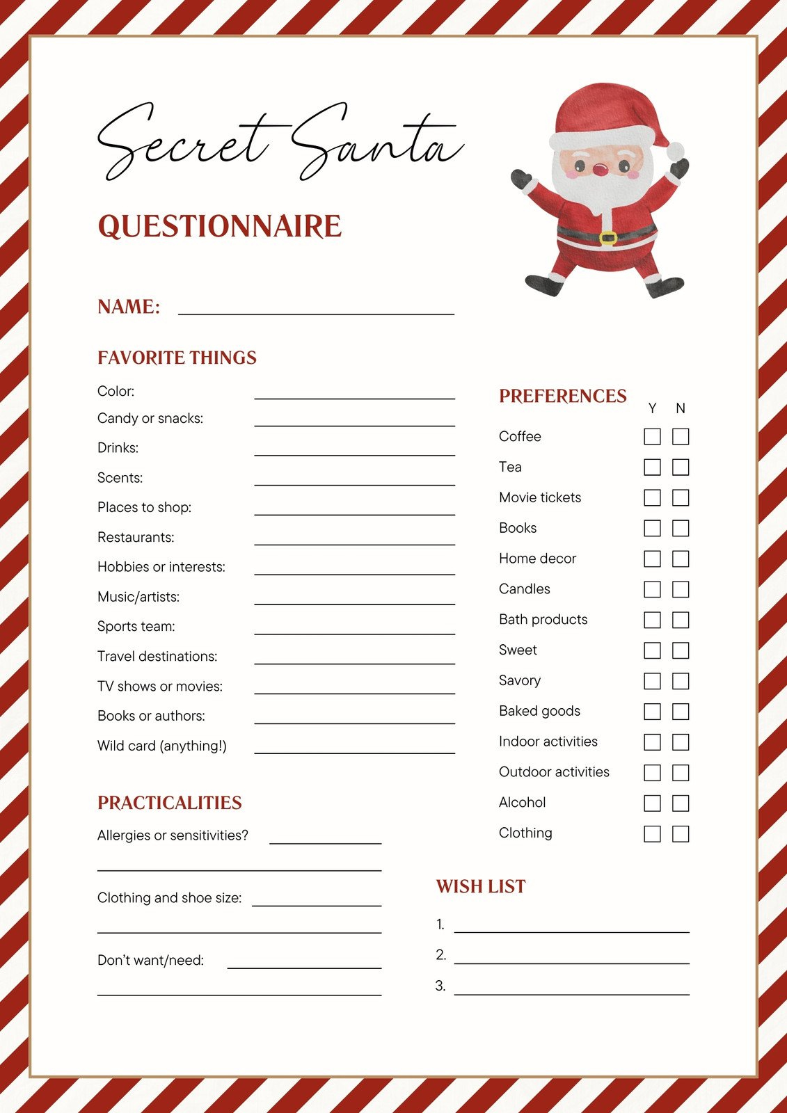 Free And Customizable Secret Santa Templates for Secret Santa Form Free Printable