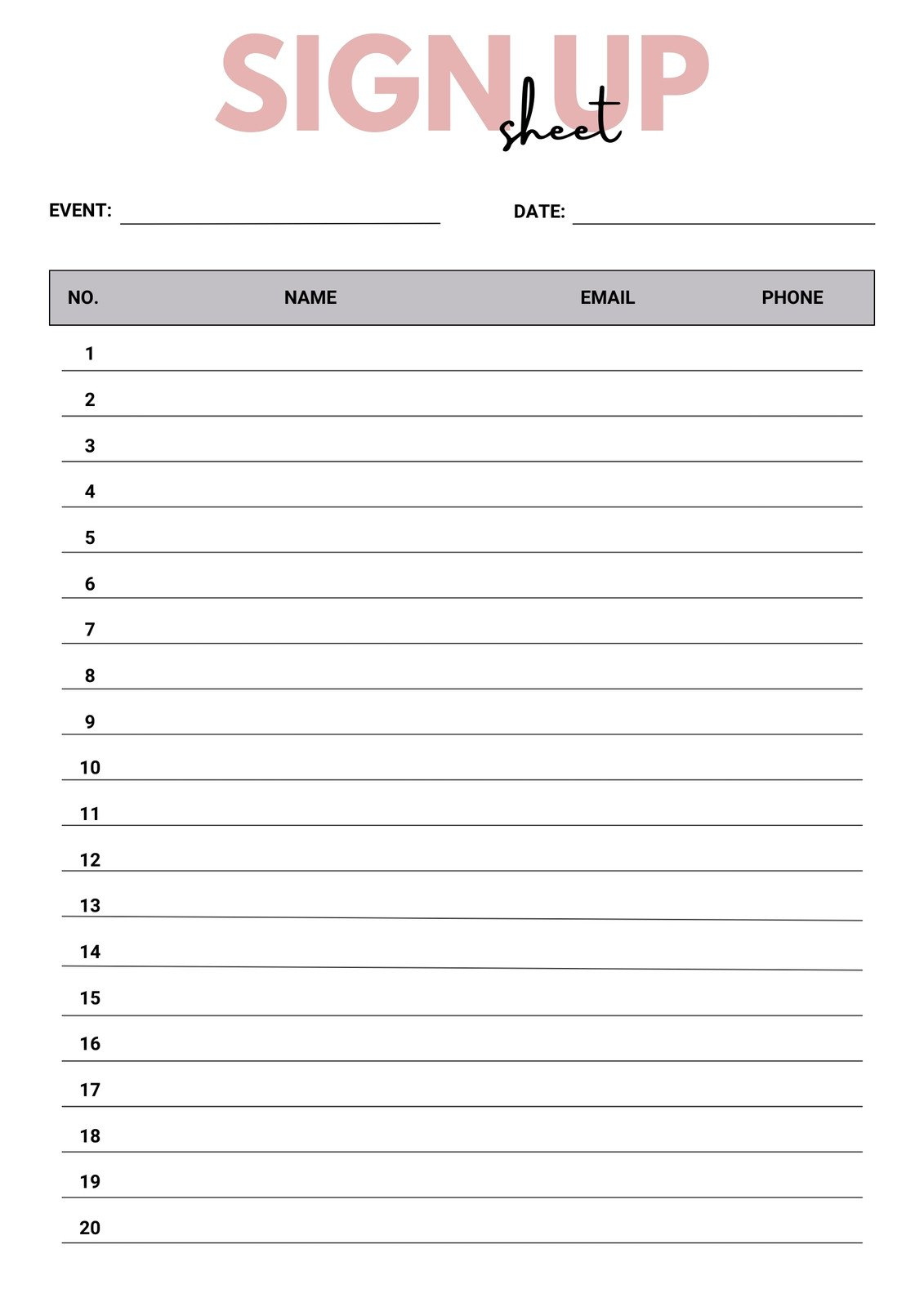 Free And Customizable Sign Up Sheet Templates in Free Printable Sign Up Sheets