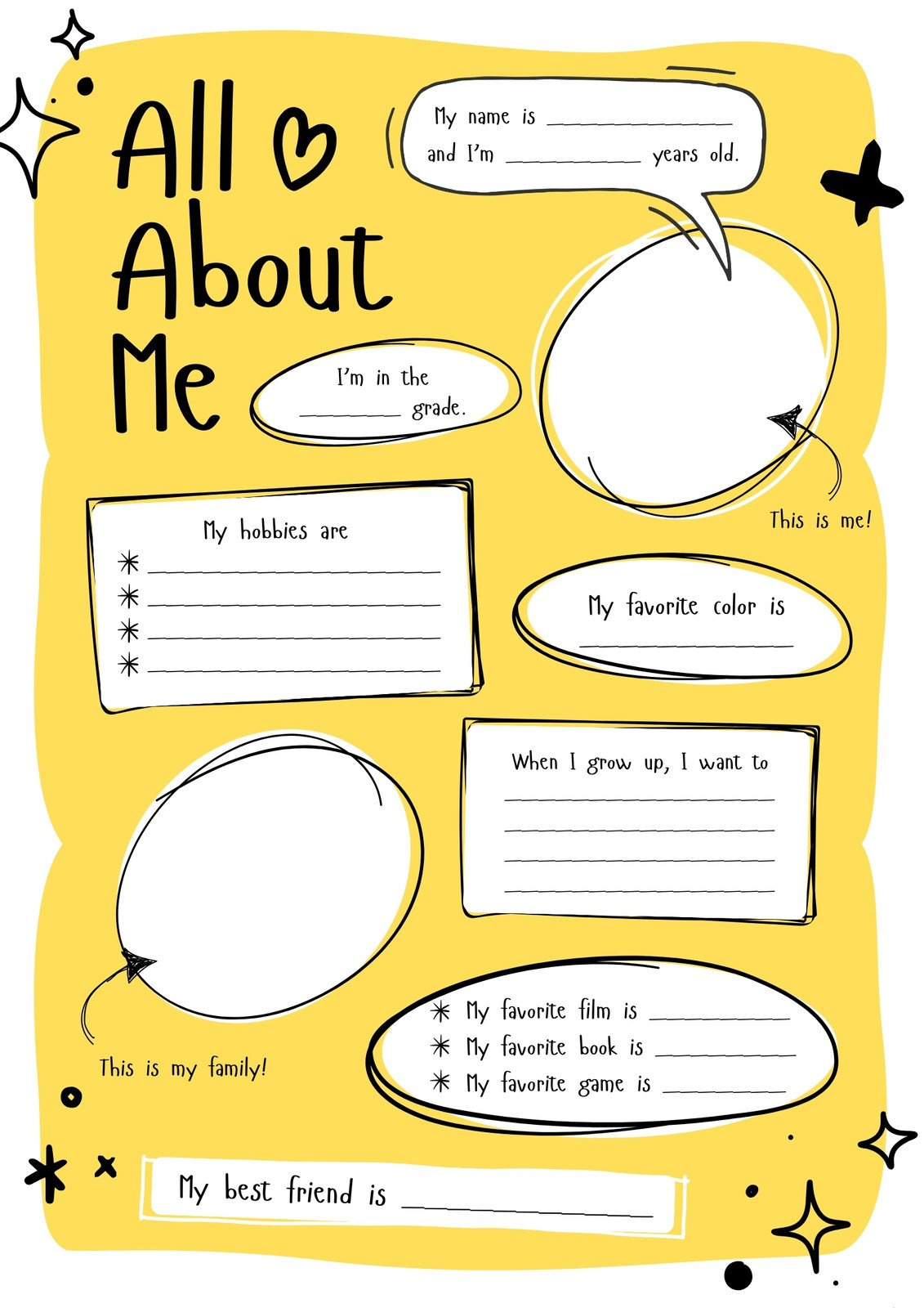 Free And Printable All About Me Worksheet Templates | Canva pertaining to All About Me Book Printable