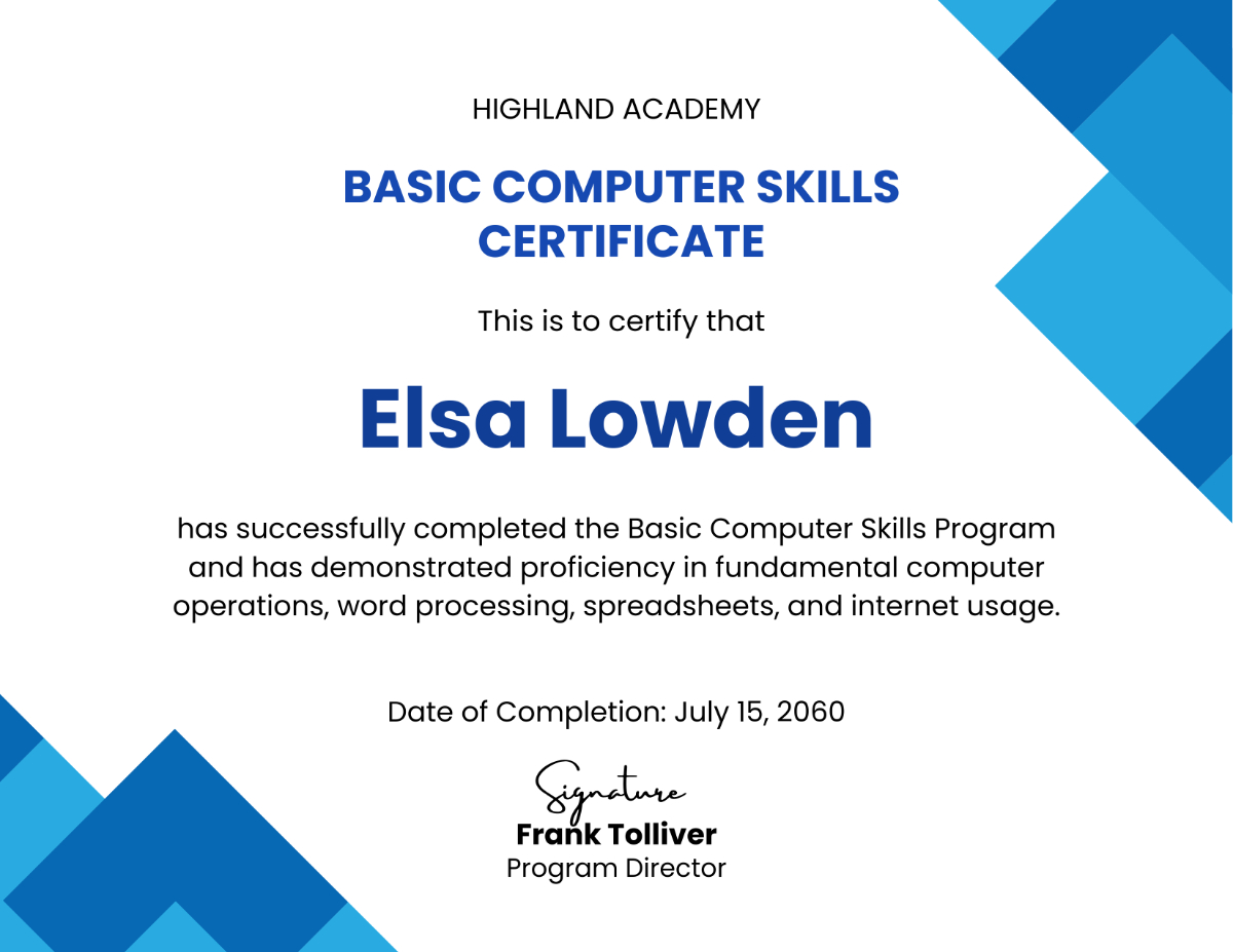 Free Basic Computer Skills Certificate Template To Edit Online inside Free Online It Courses with Printable Certificates