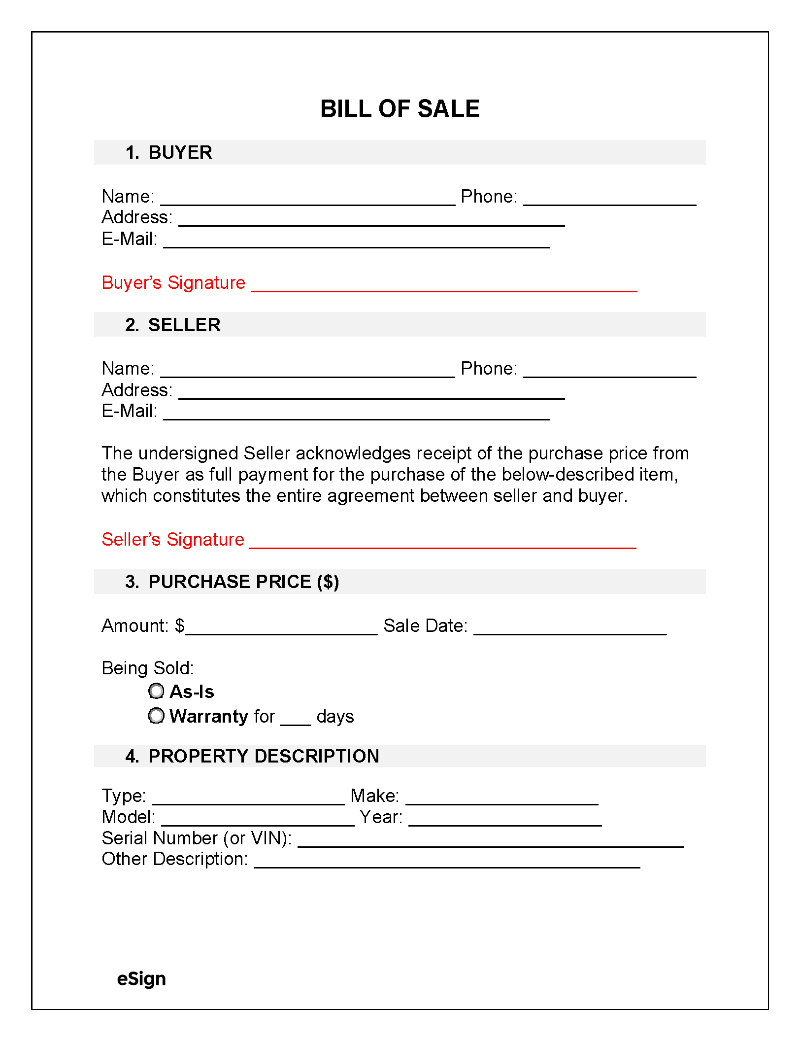 Free Bill Of Sale Forms (23) | Pdf | Word with regard to Printable Free Bill of Sale