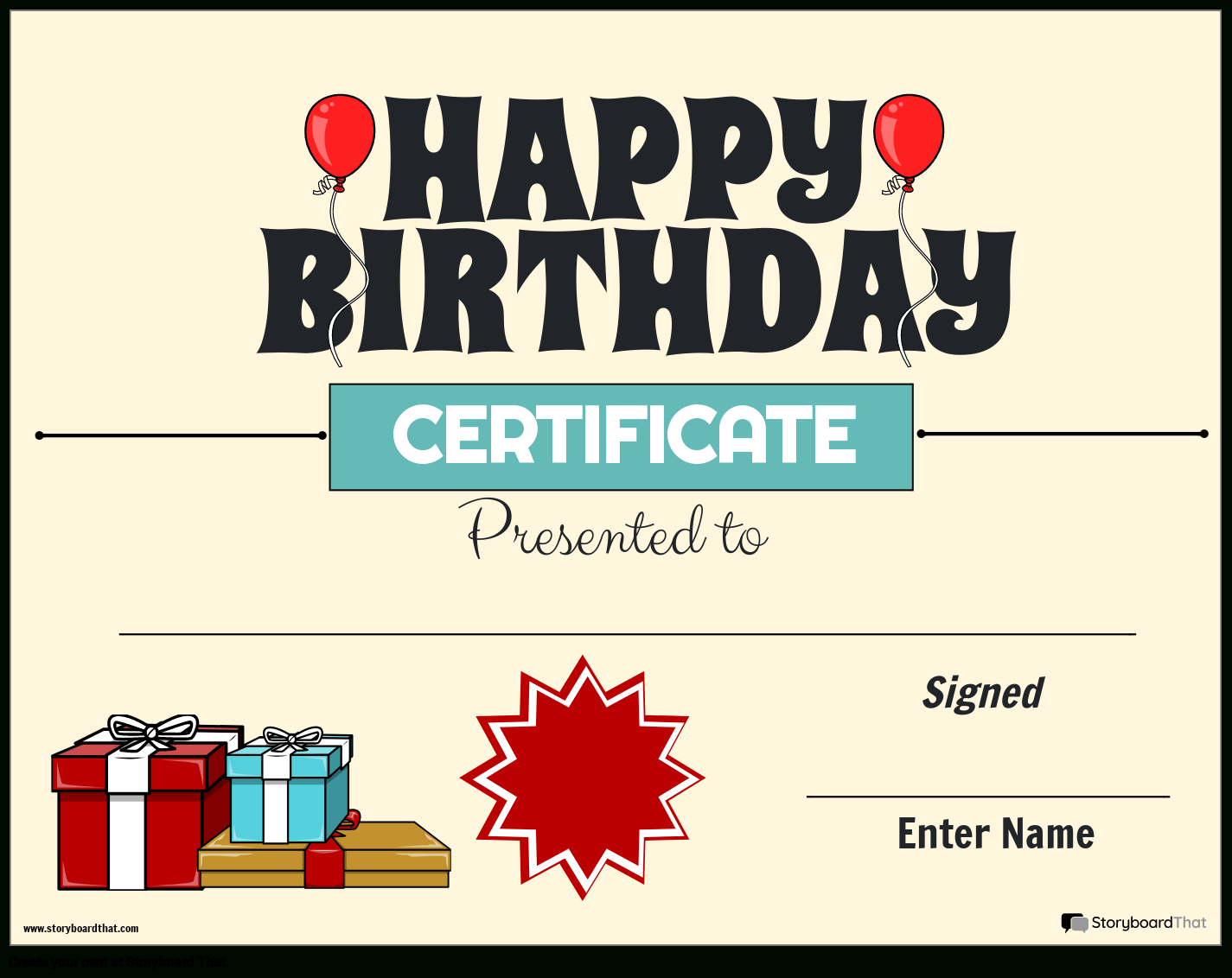 Free Birthday Certificate Templates | Storyboard That regarding Free Printable Birthday Gift Certificates