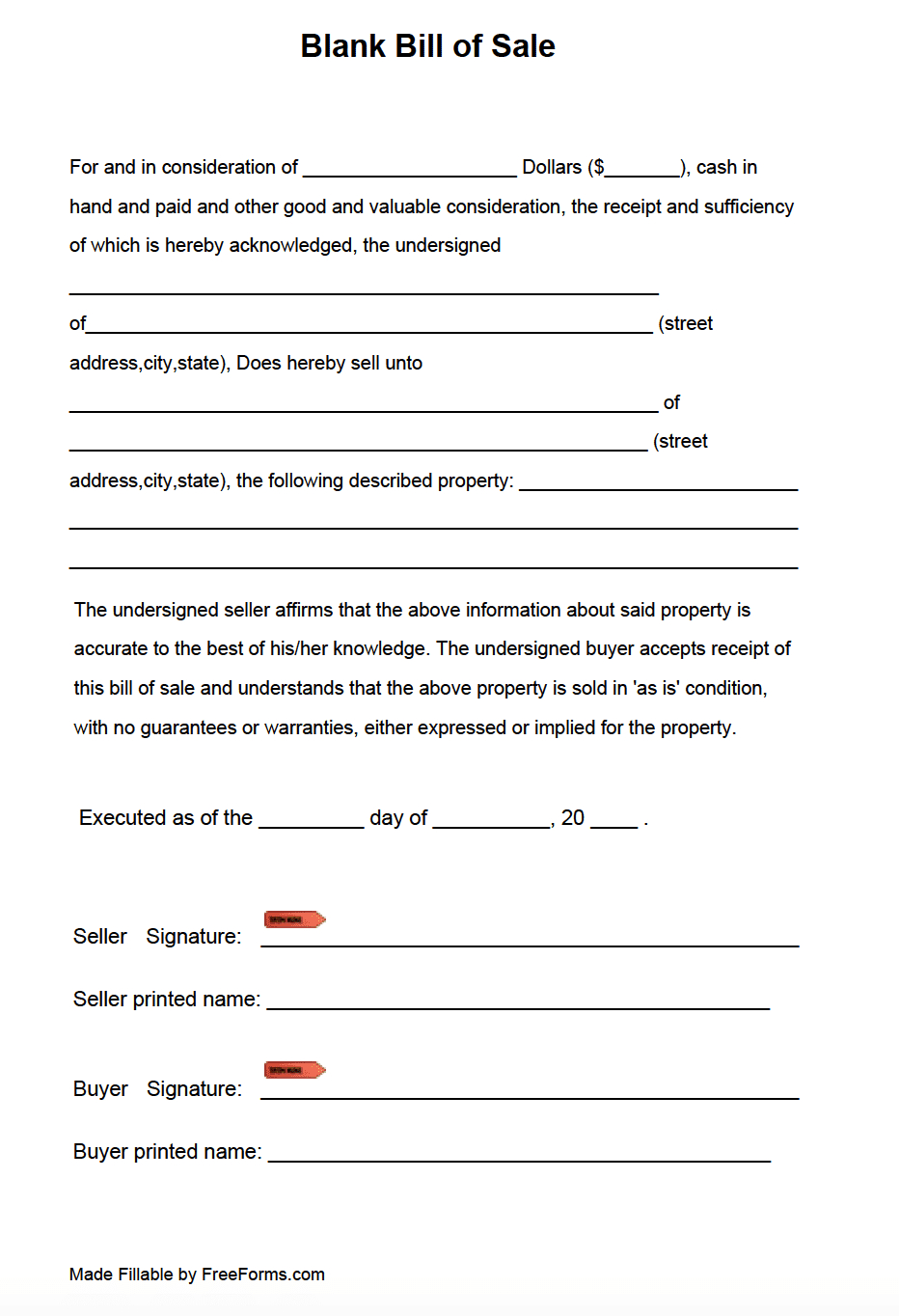 Free Blank Bill Of Sale Form | Pdf within Printable Free Bill Of Sale