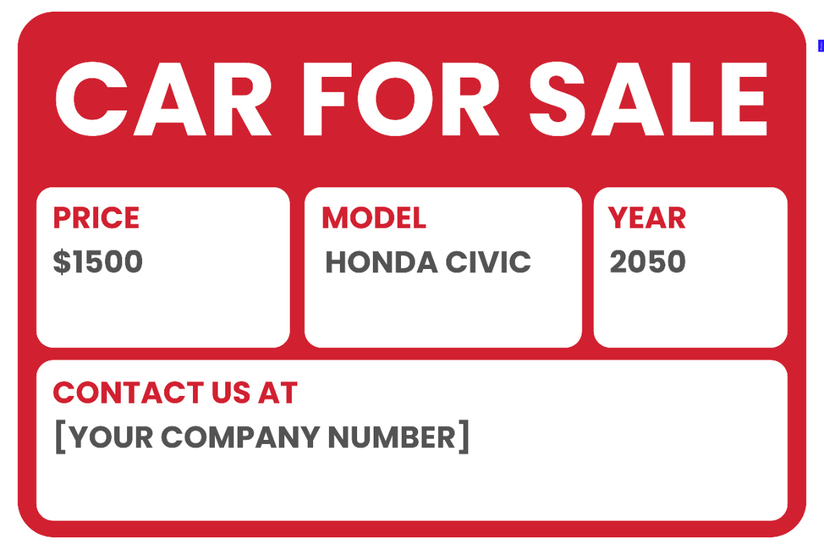 Free Car For Sale Sign Template To Edit Online with Printable For Sale Signs For Cars
