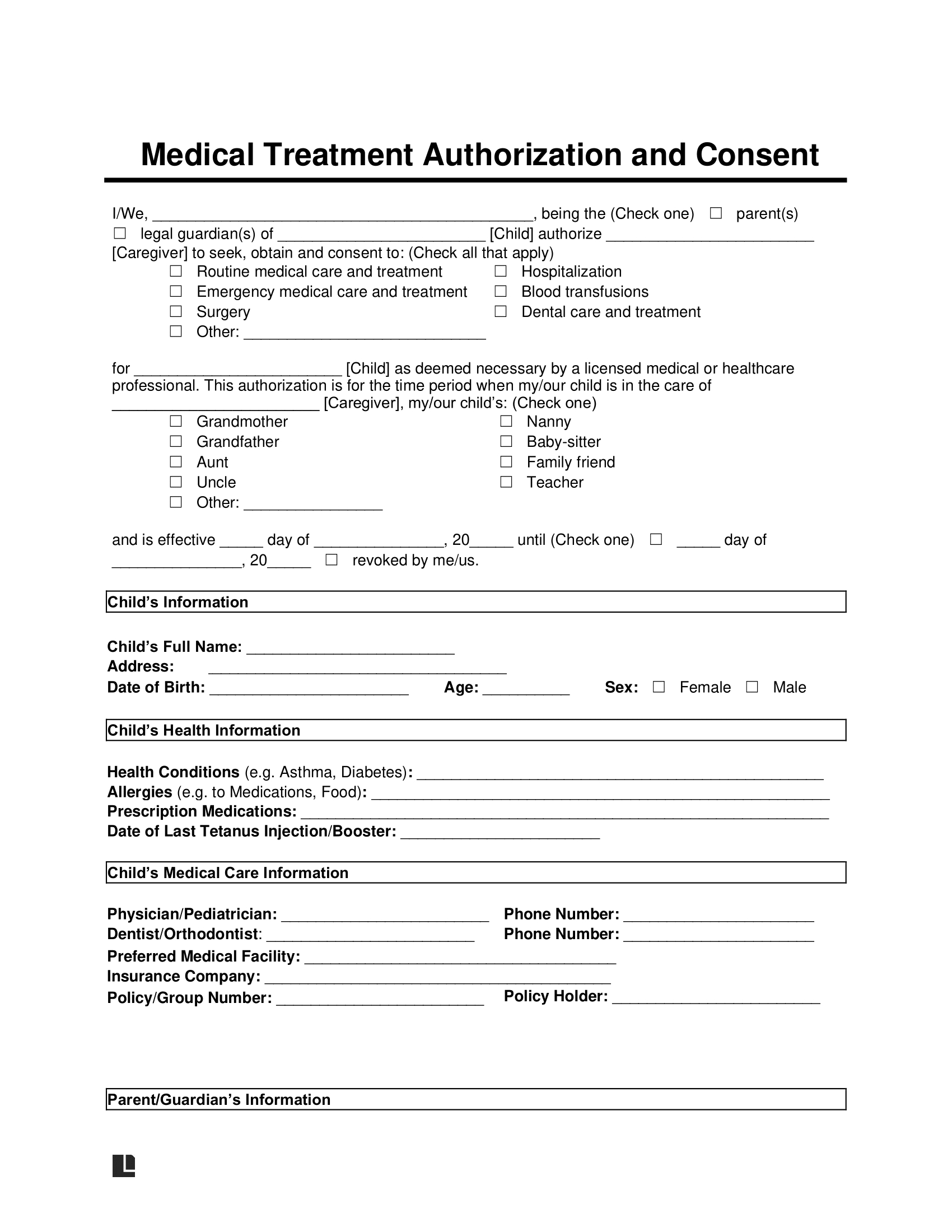 Free Child Medical Consent Form Template | Pdf & Word regarding Free Printable Medical Consent Form For Minor
