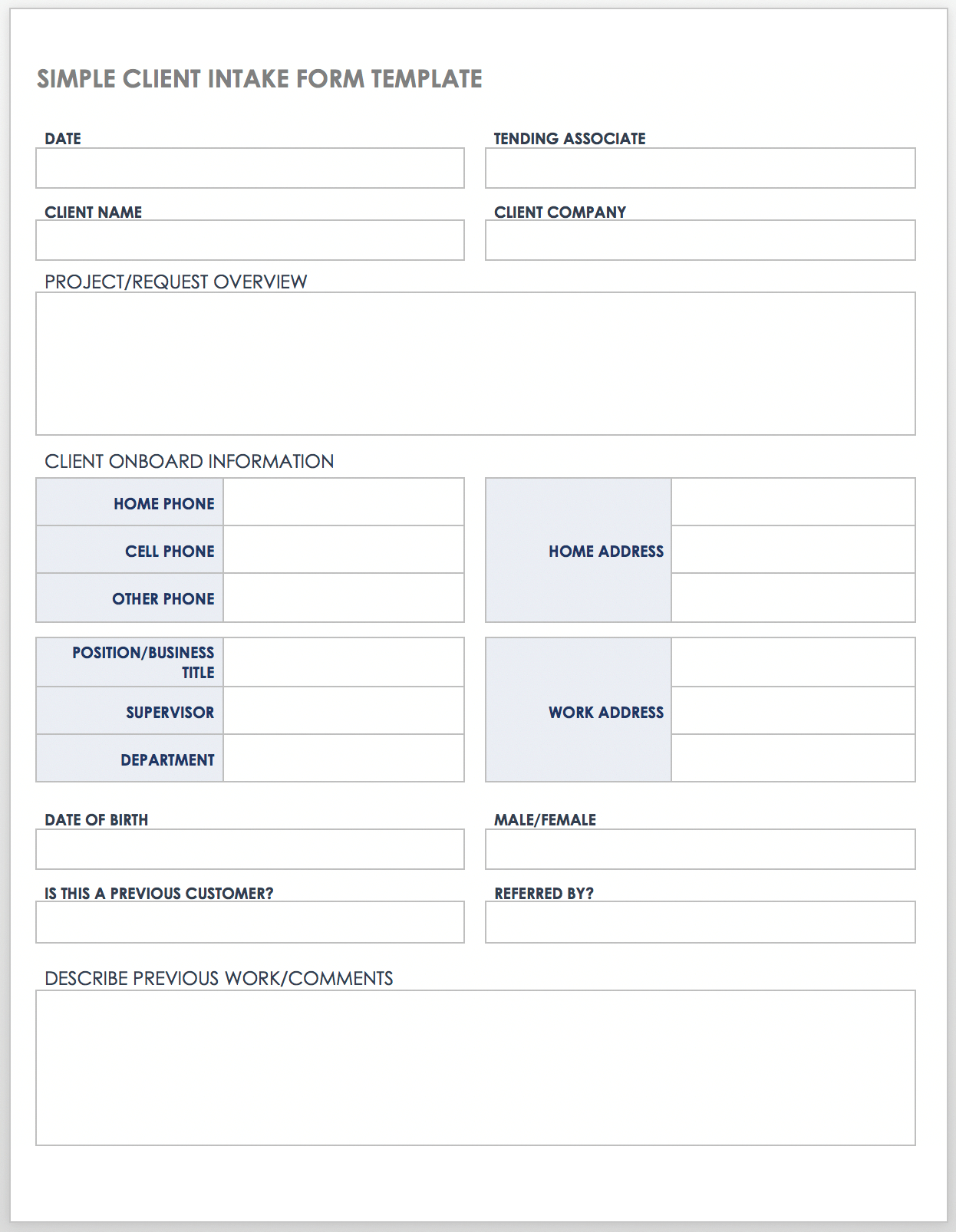 Free Client Intake Templates And Forms | Smartsheet intended for Printable Client Intake Form Template