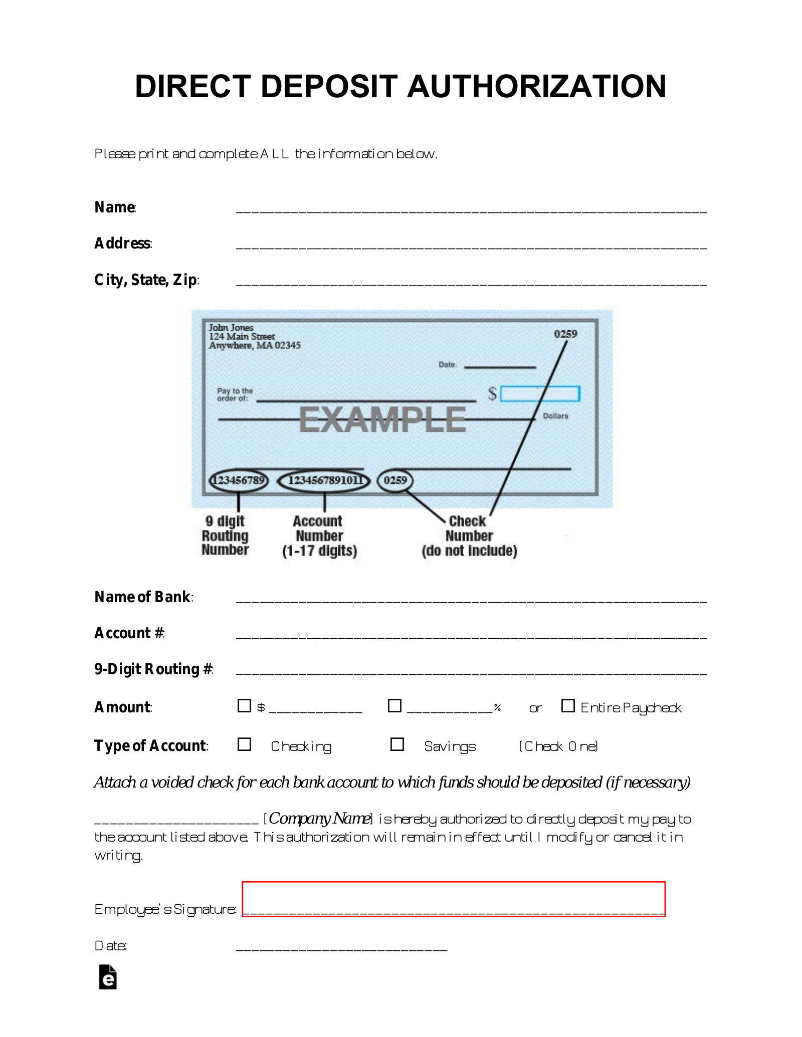 Free Direct Deposit Authorization Forms (22) - Pdf | Word – Eforms throughout Printable Direct Deposit Form