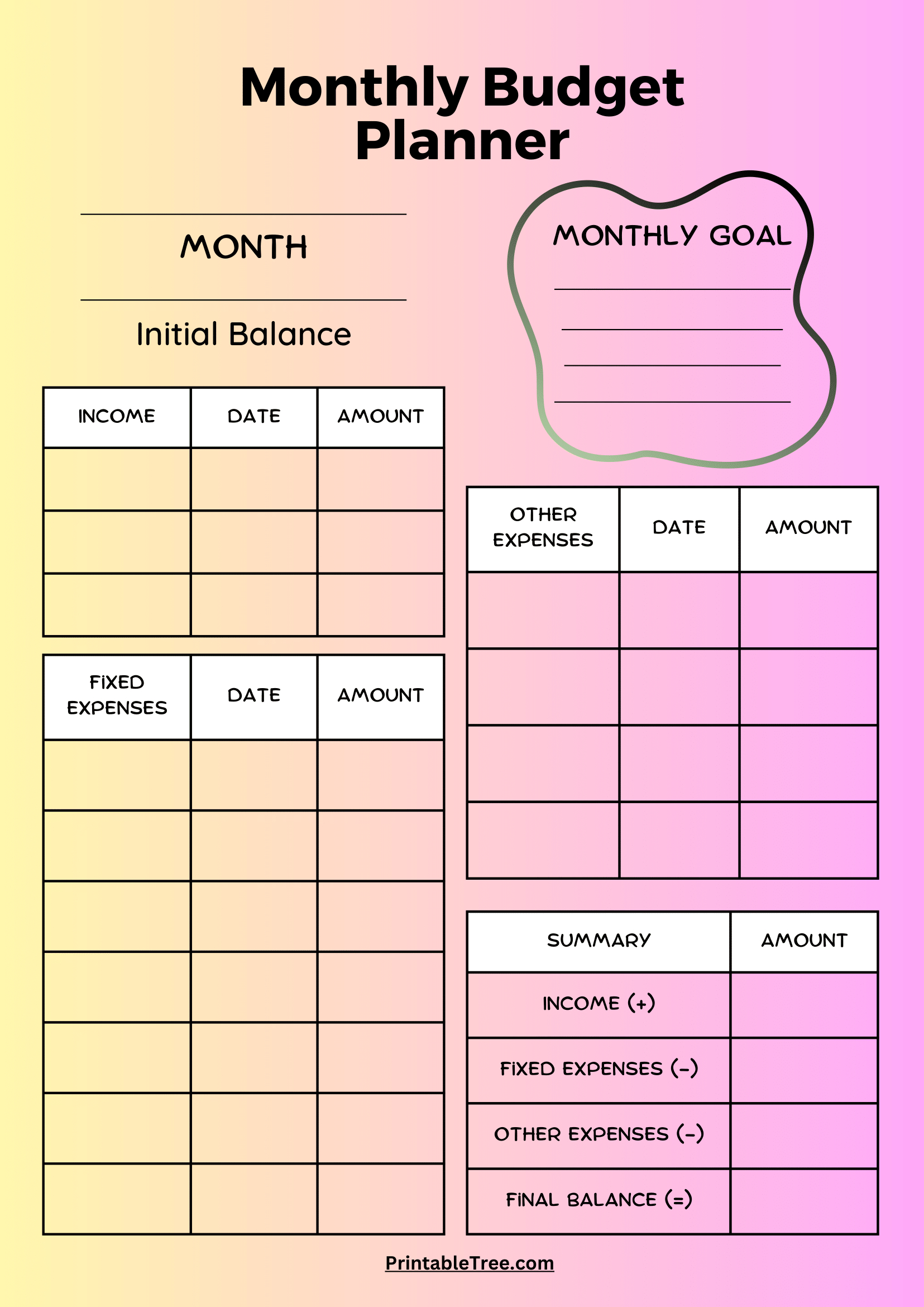 Free Download Printable Monthly Budget Planner Pdf Templates intended for Free Printable Monthly Budget Sheet