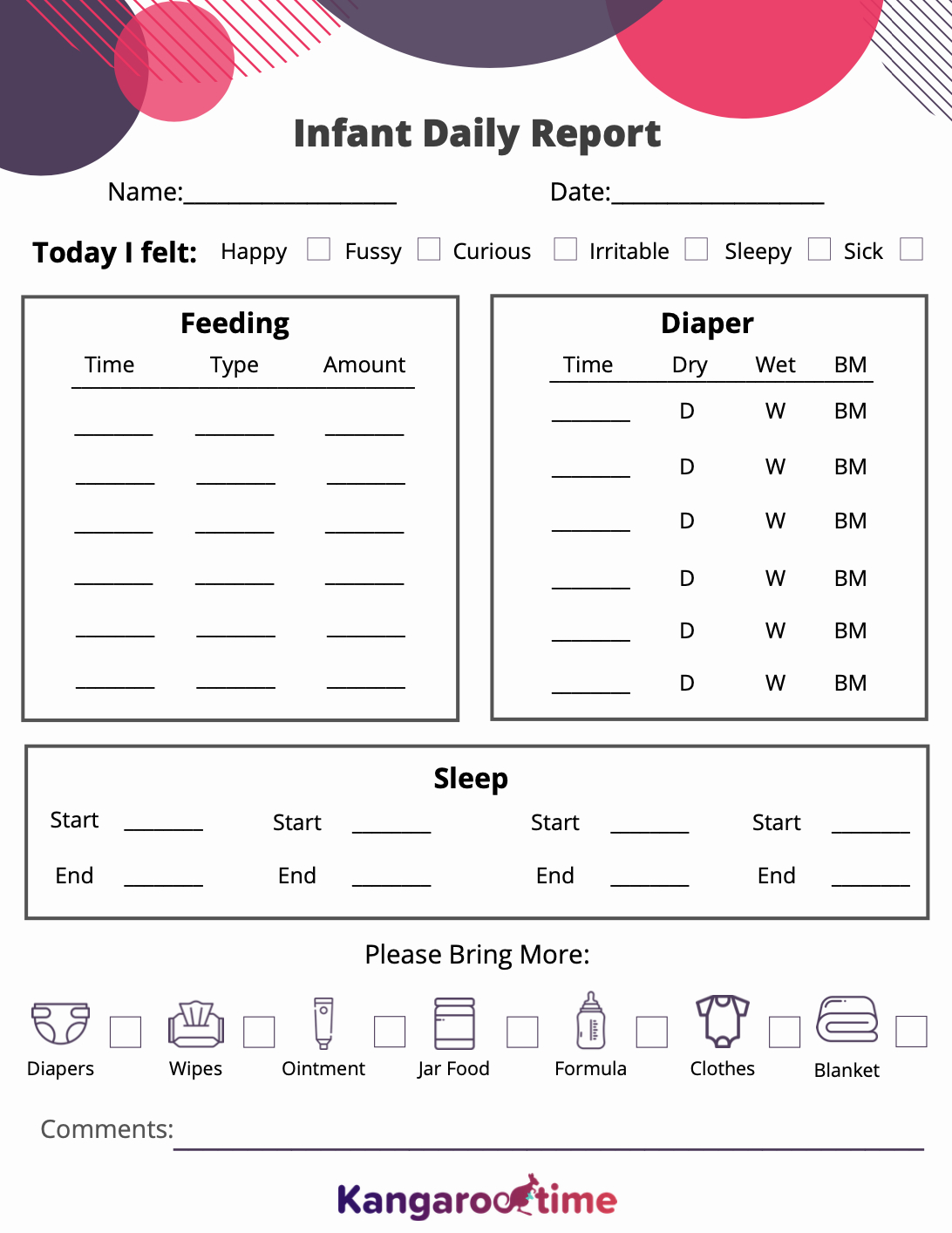 Free Downloadable Infant Daily Report Template For Childcare Centers regarding Infant Daily Report Free Printable