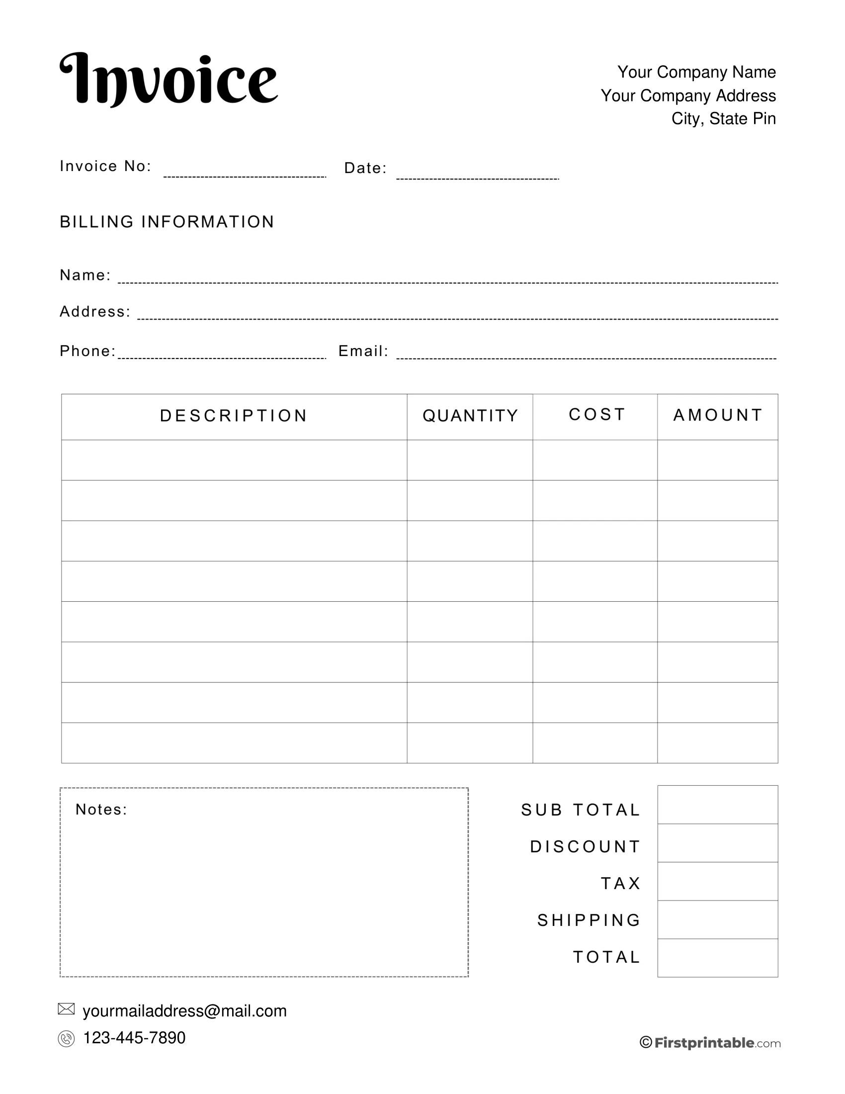 Free Invoice Template Blank Printable | Download intended for Free Printable Invoice Templates