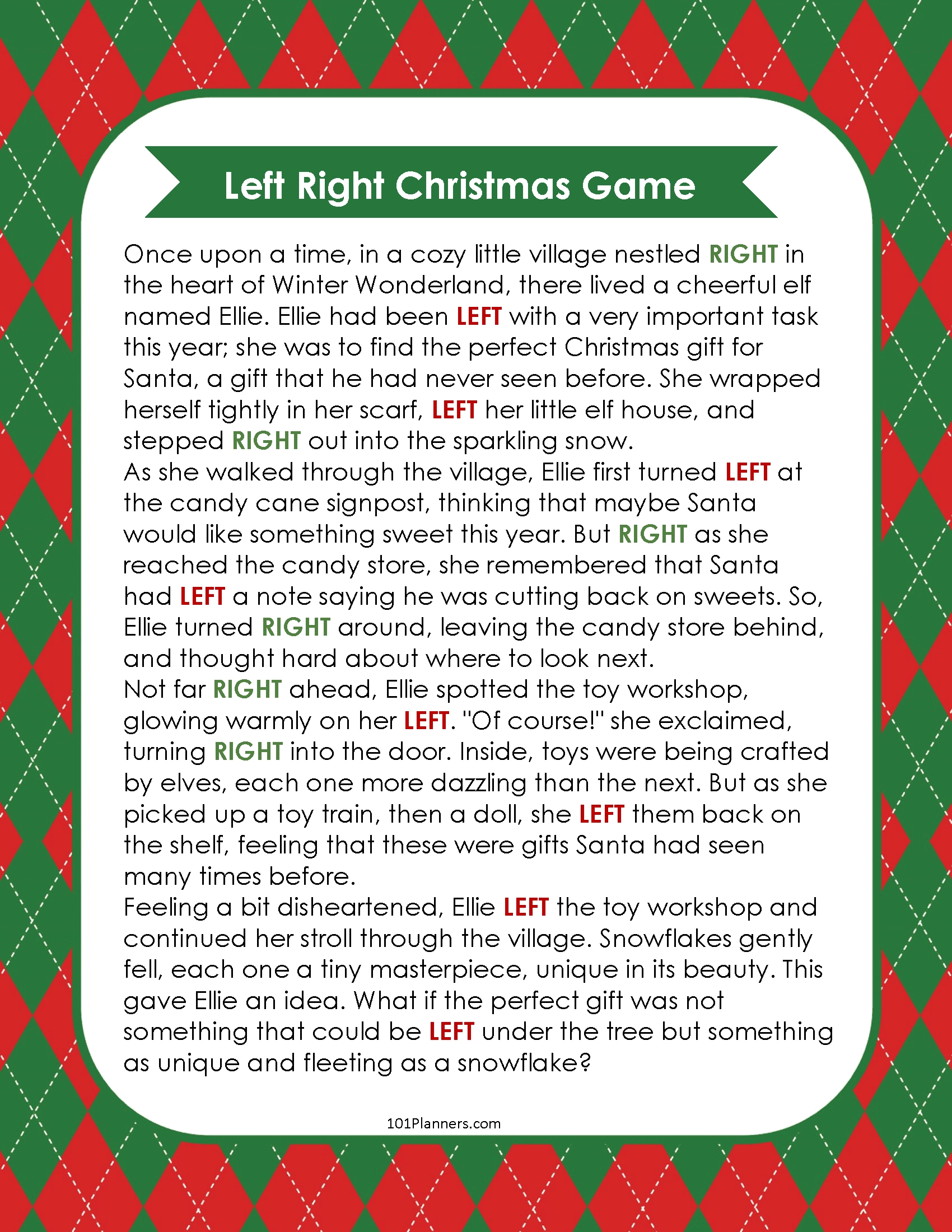 Free Left Right Christmas Game | Ai Personalized Story Creator within Right Left Christmas Game Printable