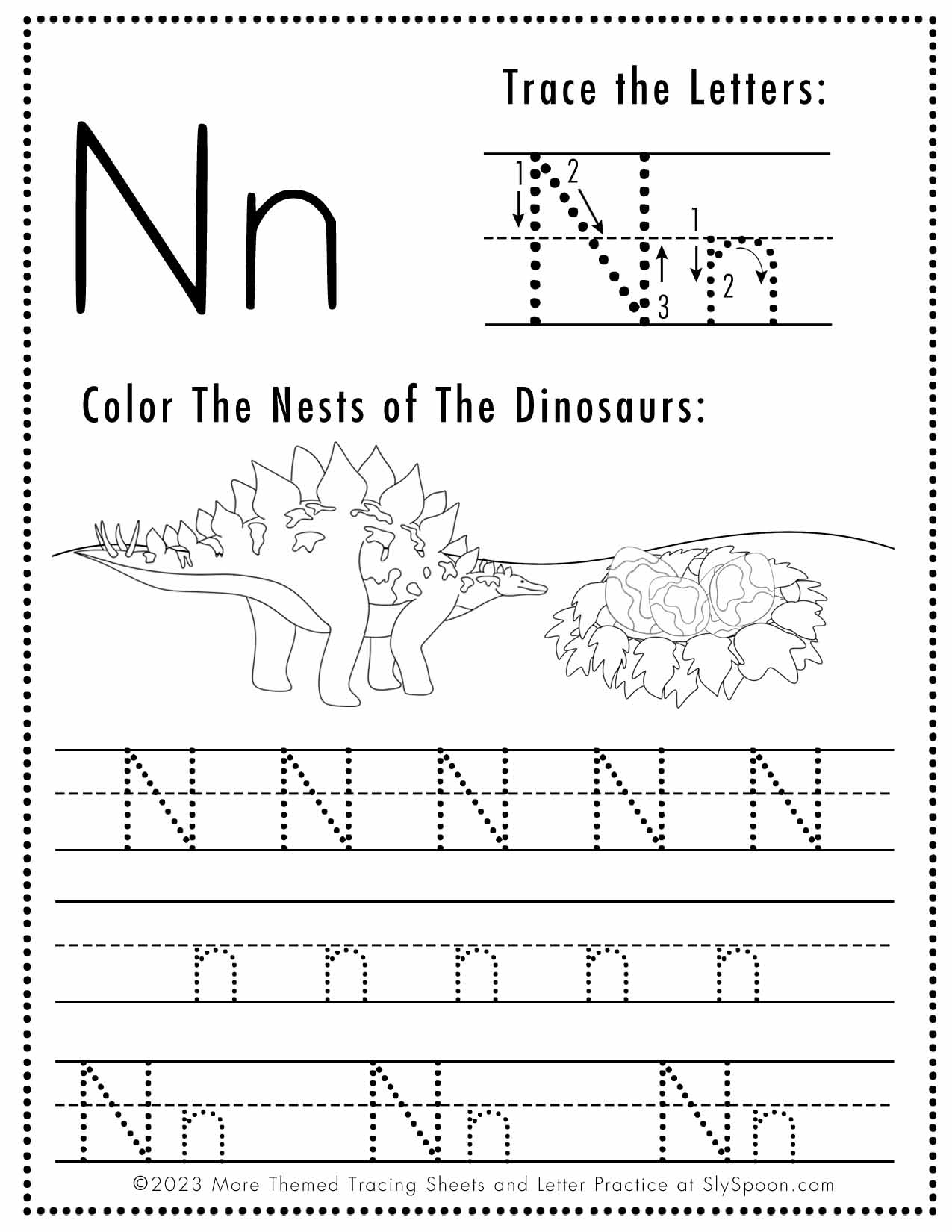 Free Letter N Tracing Worksheet (Printable) Dinosaur Themed - Sly pertaining to Free Printable Letter N Tracing Worksheets
