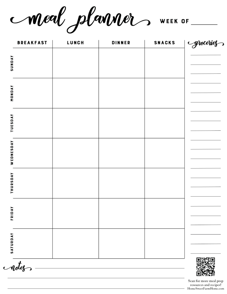 Free Meal Planner Template Printable - Home Sweet Farm Home with regard to Printable Meal Planner Template