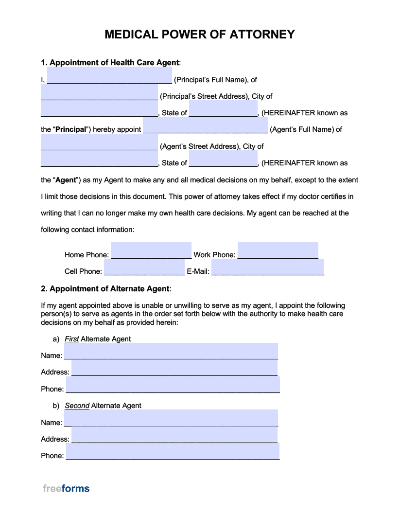 Free Medical Power Of Attorney Forms | Pdf | Word with regard to Medical Power of Attorney Printable
