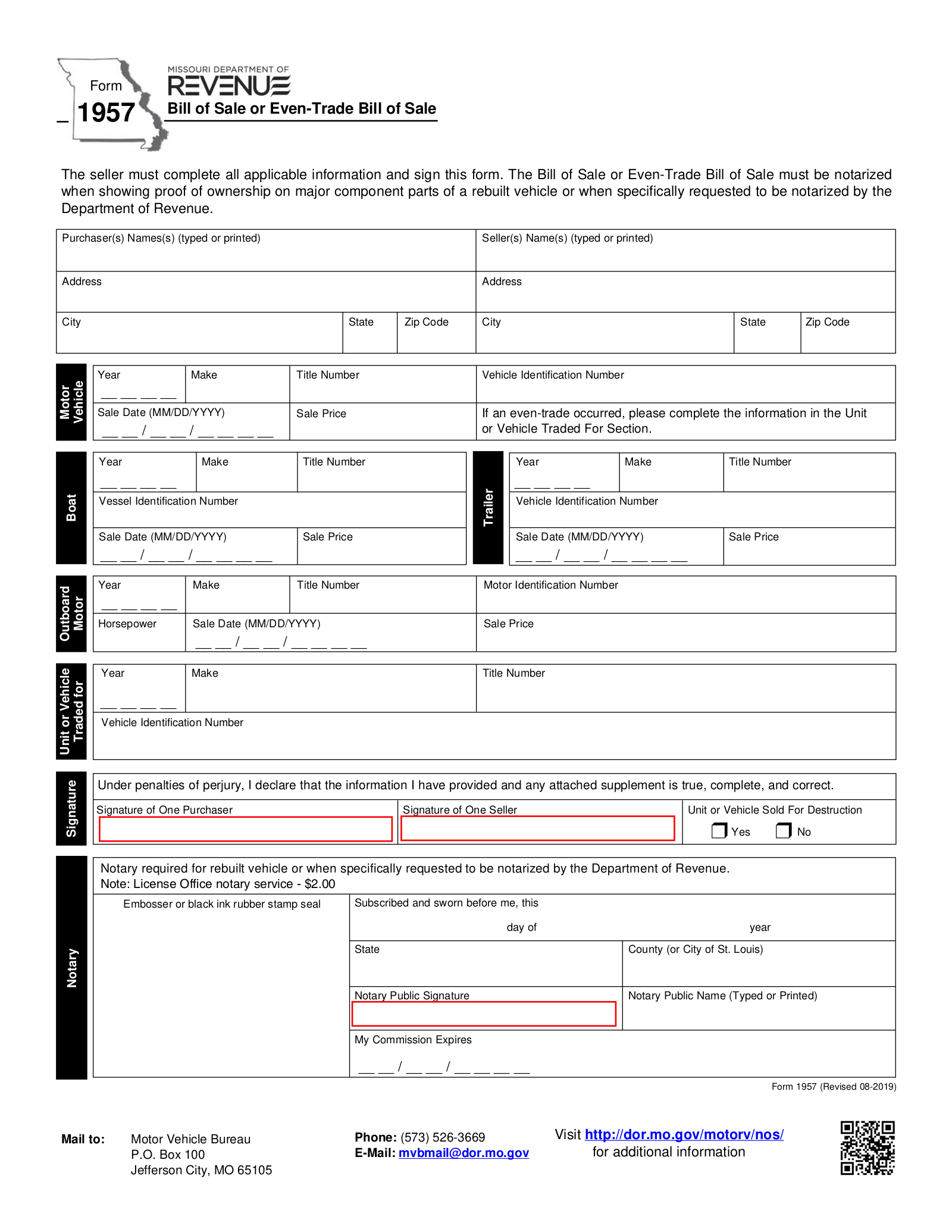 Free Missouri Bill Of Sale Forms (4) - Pdf – Eforms regarding Printable Bill of Sale Missouri
