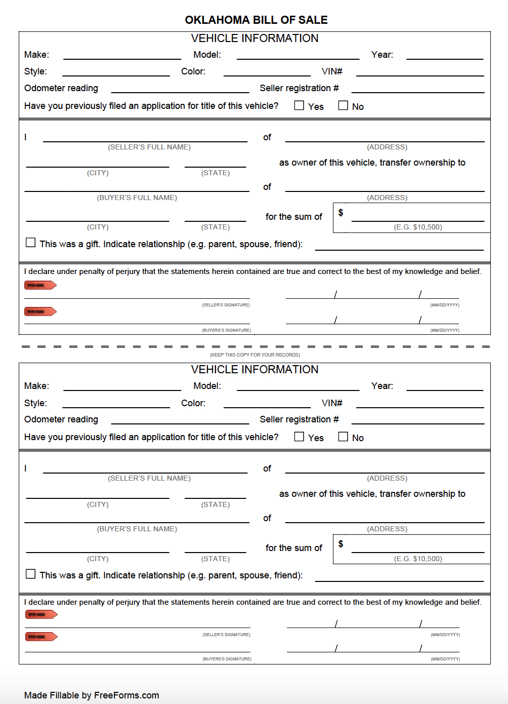 Free Oklahoma Bill Of Sale Forms | Pdf throughout Printable Bill of Sale Oklahoma
