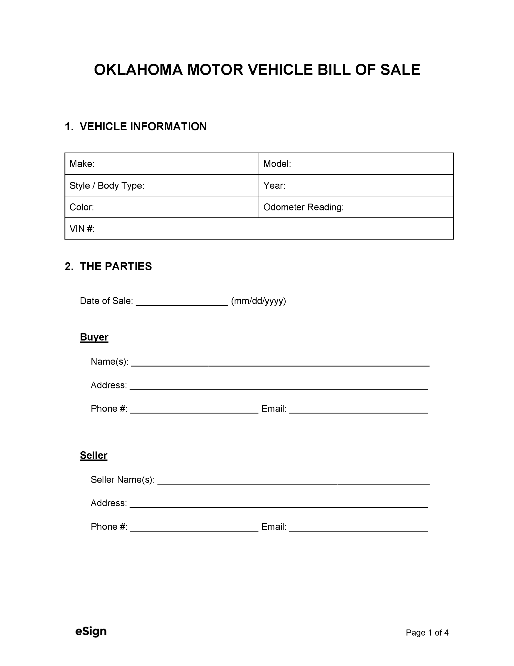 Free Oklahoma Bill Of Sale Forms | Pdf | Word pertaining to Printable Bill Of Sale Oklahoma